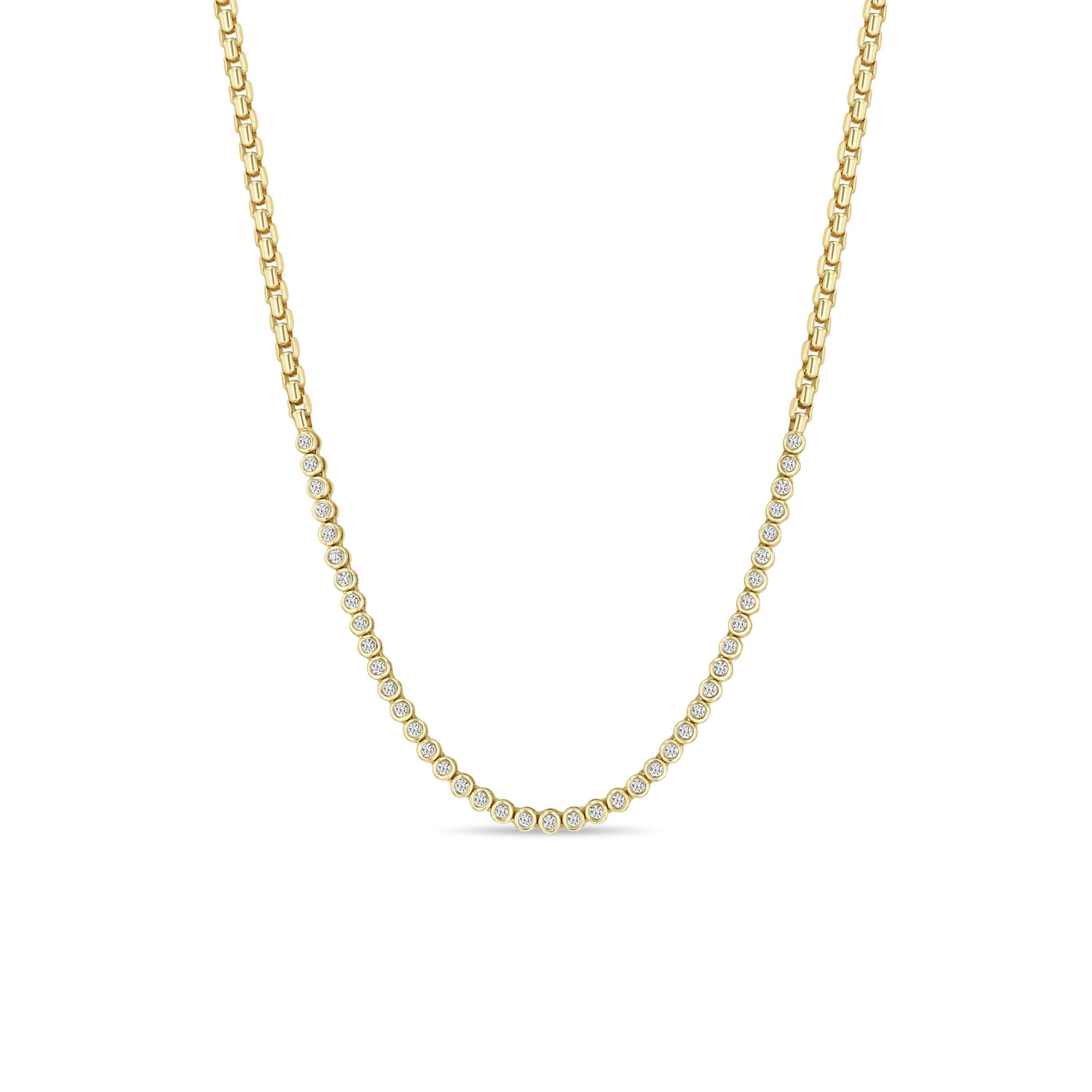 Zoë Chicco 14k Gold Small Diamond Bezel Tennis Segment Box Chain Necklace