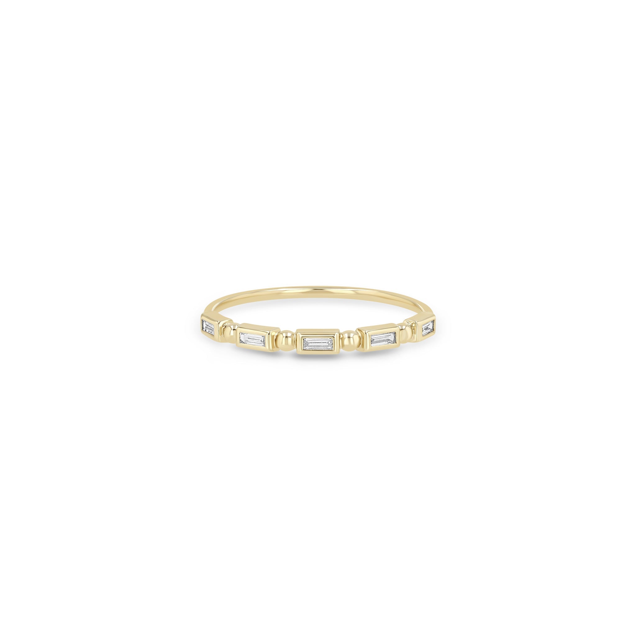 Zoe Chicco 14k gold baguette diamond ring with alternating beads on a white background