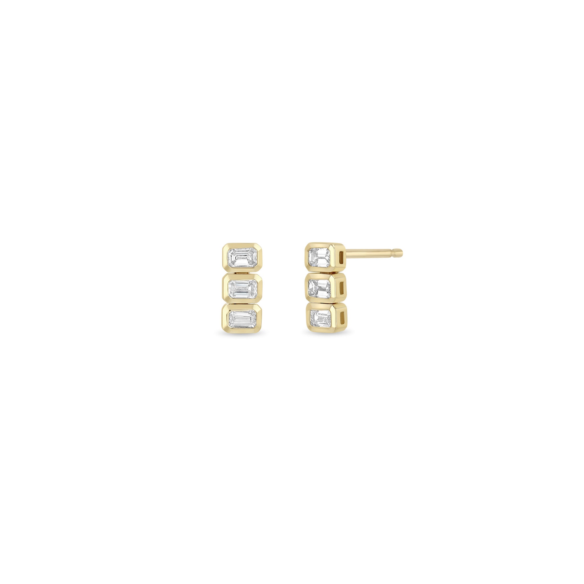 Zoë Chicco 14k Gold 3 Horizontal Emerald Cut Diamond Tennis Drop Earrings