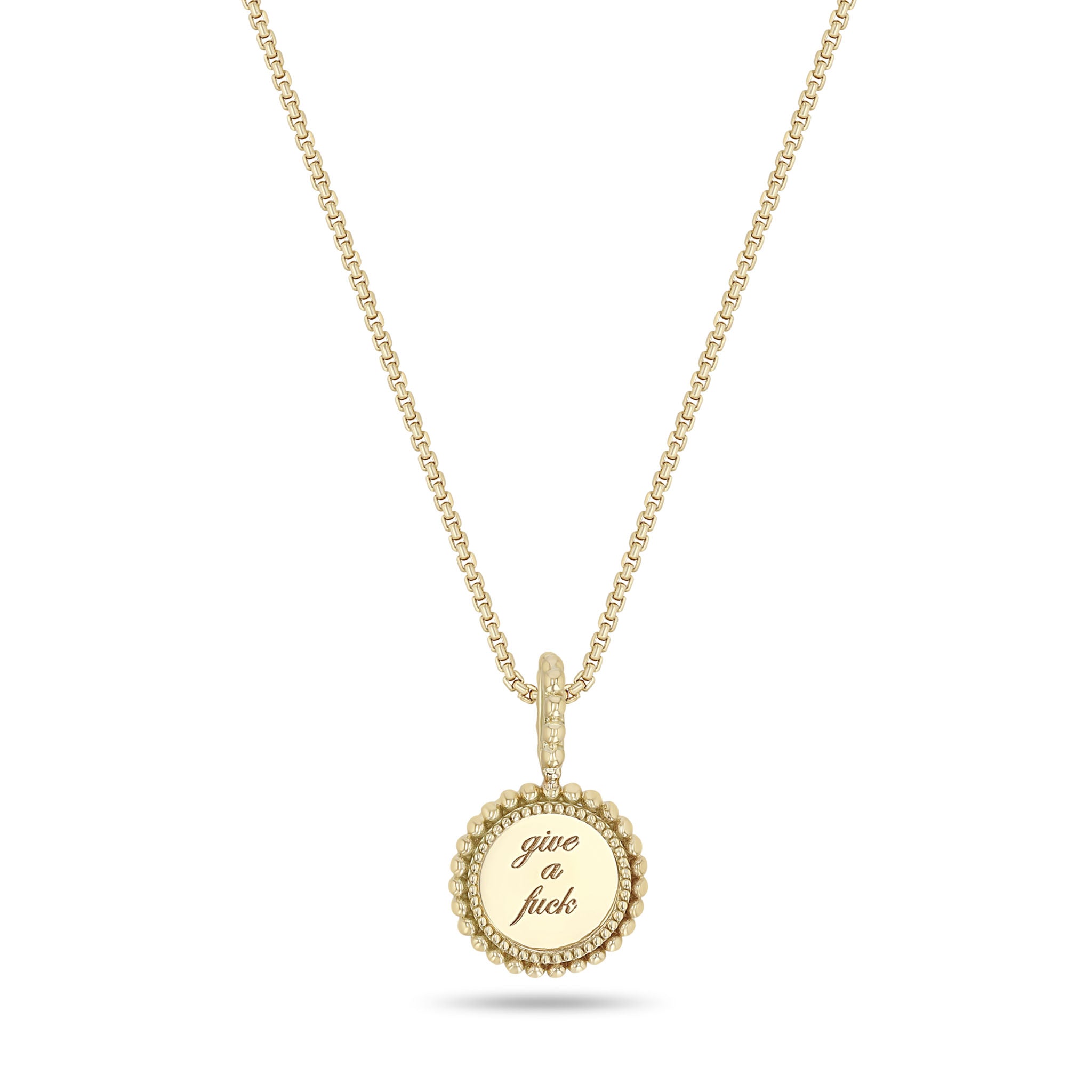 Zoë Chicco 14k Gold "give a fuck" Beaded Disc Pendant Box Chain Necklace