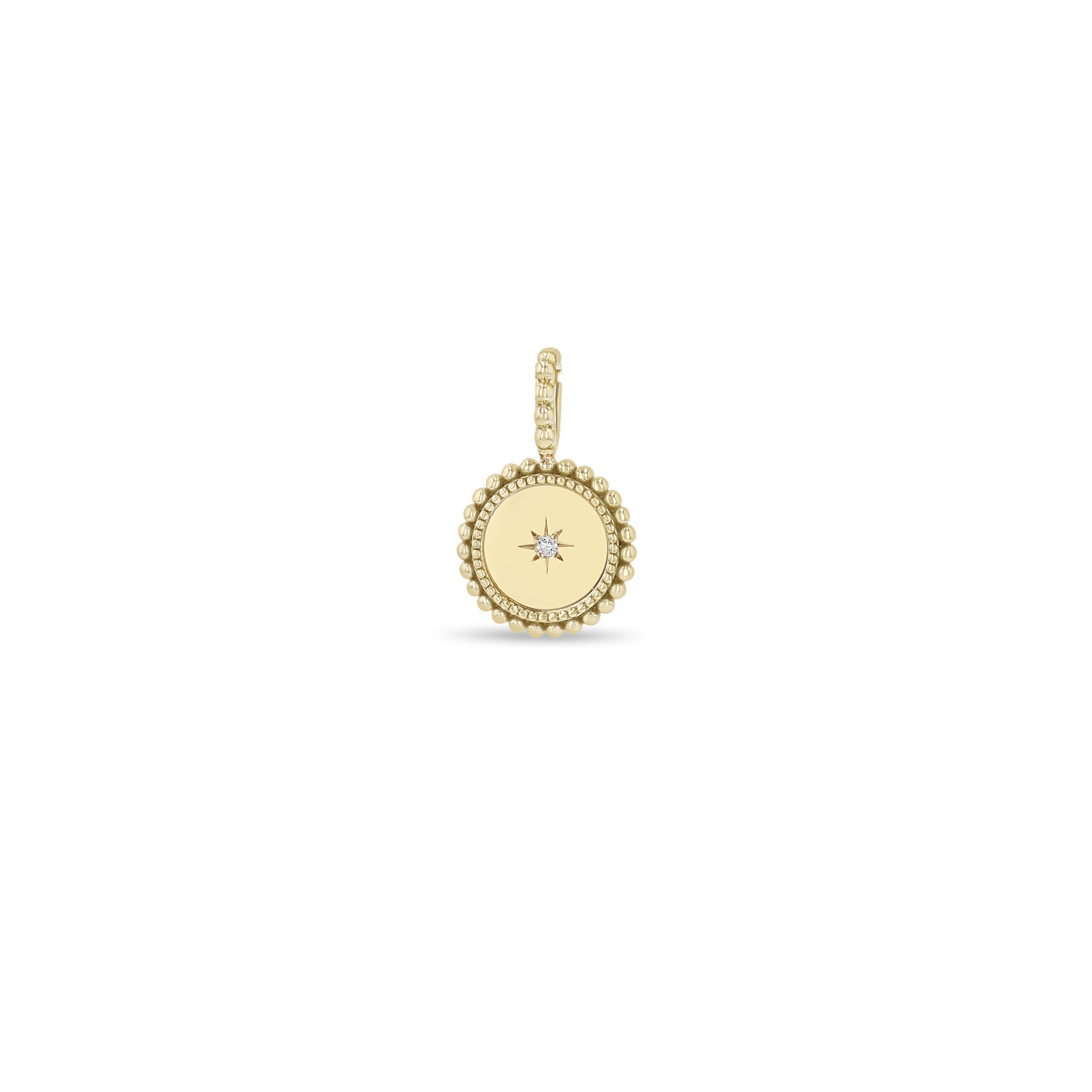 Zoe Chicco 14k gold charm pendant with a central gemstone on a white background