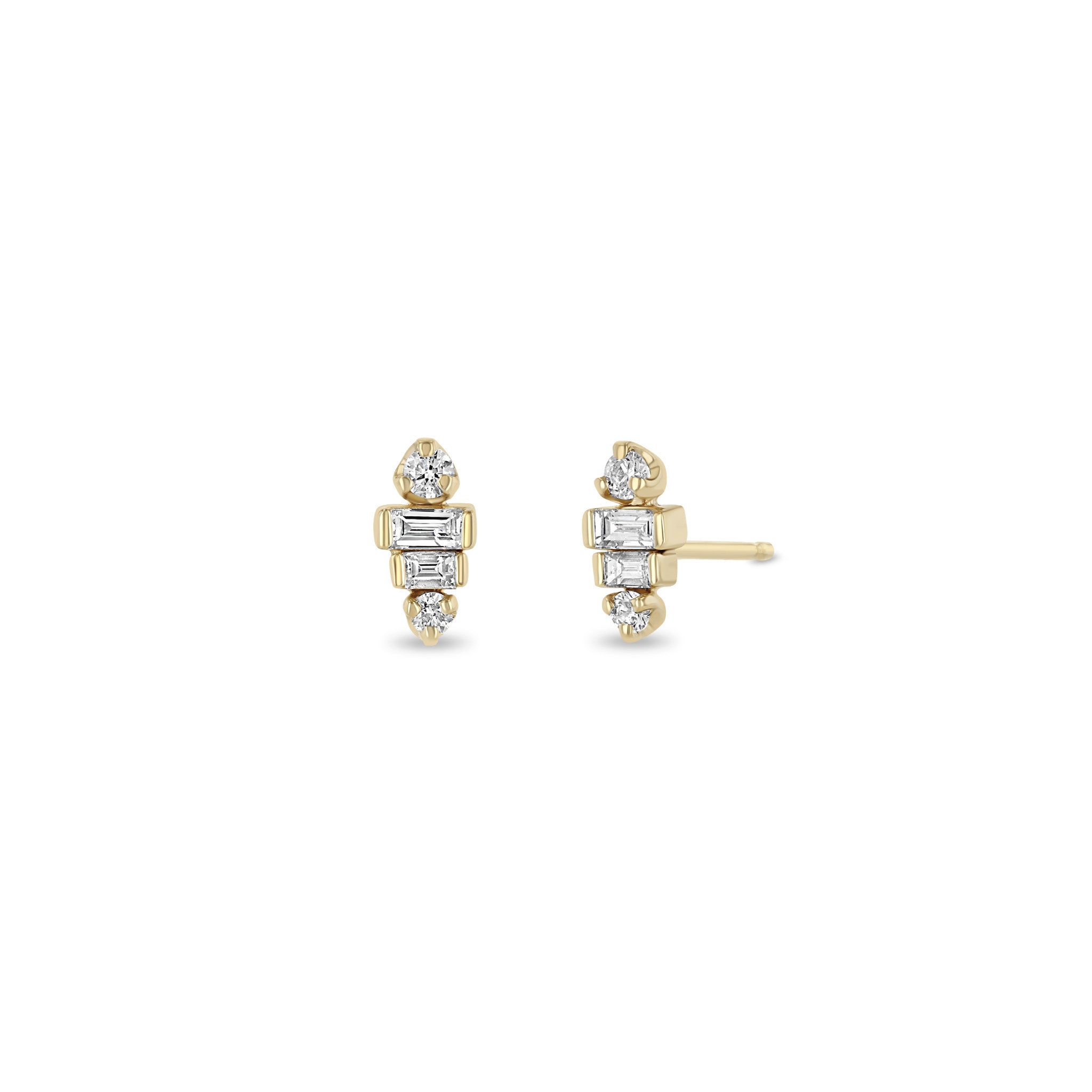 Zoë Chicco 14k Gold Graduated Baguette & Prong Diamond Stacked Stud Earrings