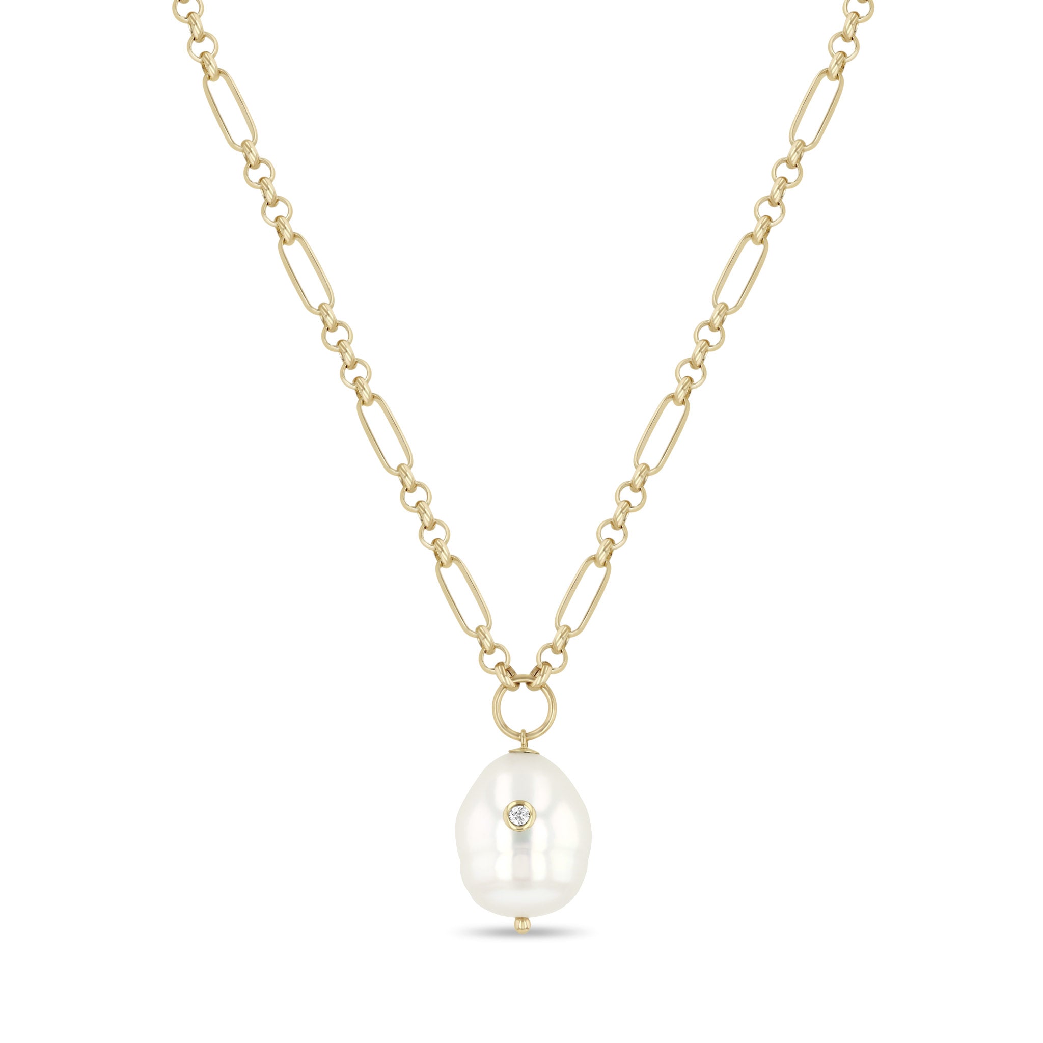 Zoë Chicco 14k Gold Diamond Baroque Pearl Paperclip Rolo Chain
