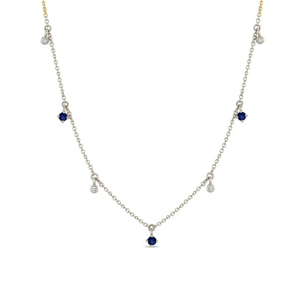 Zoë Chicco 14k Gold Dangling Mixed Round Blue Sapphires & Diamonds Necklace