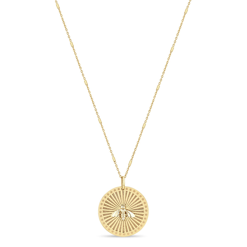 Zoë Chicco 14k Gold Bee Medium Sunbeam Medallion Necklace
