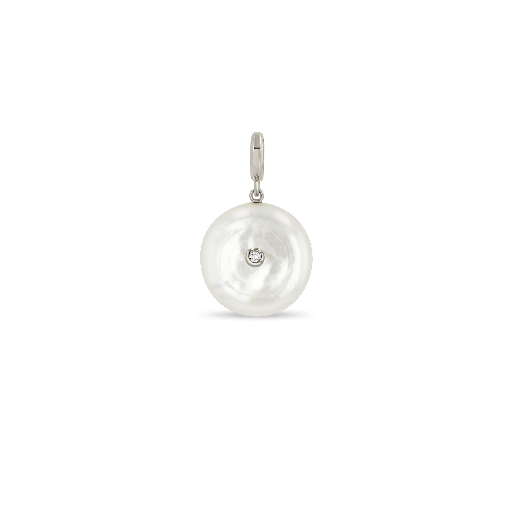 Zoë Chicco 14k Gold Diamond Pearl Disc Clip on Charm Pendant