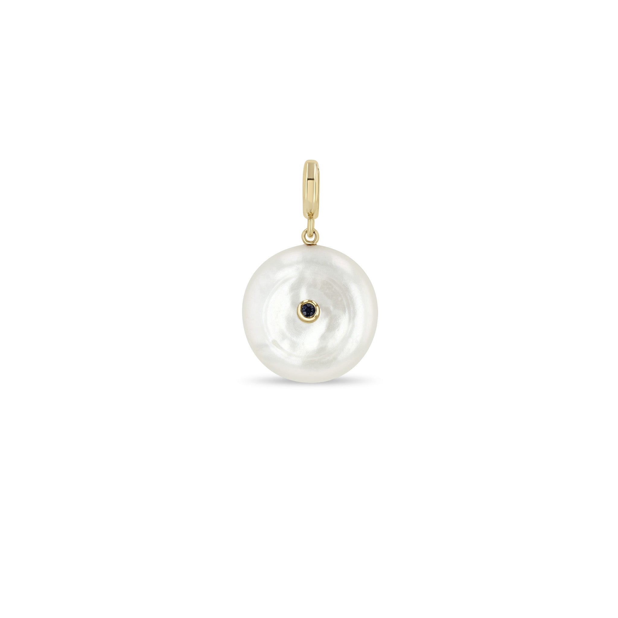 Zoë Chicco 14k Gold Reversible Black & White Diamond Pearl Disc Clip On Charm Pendant - Black Diamond Side