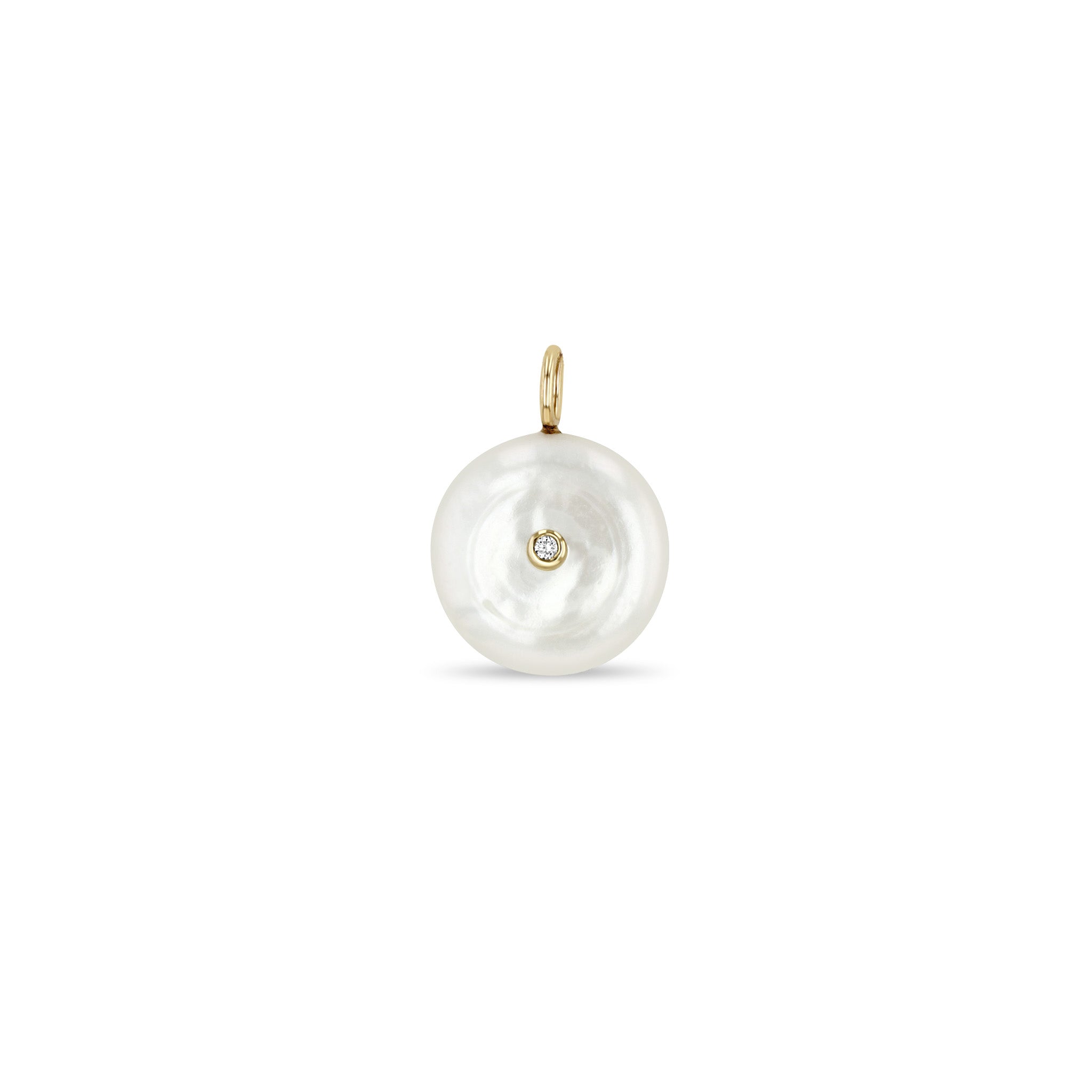 Zoë Chicco 14k Gold Diamond Pearl Disc Charm Pendant