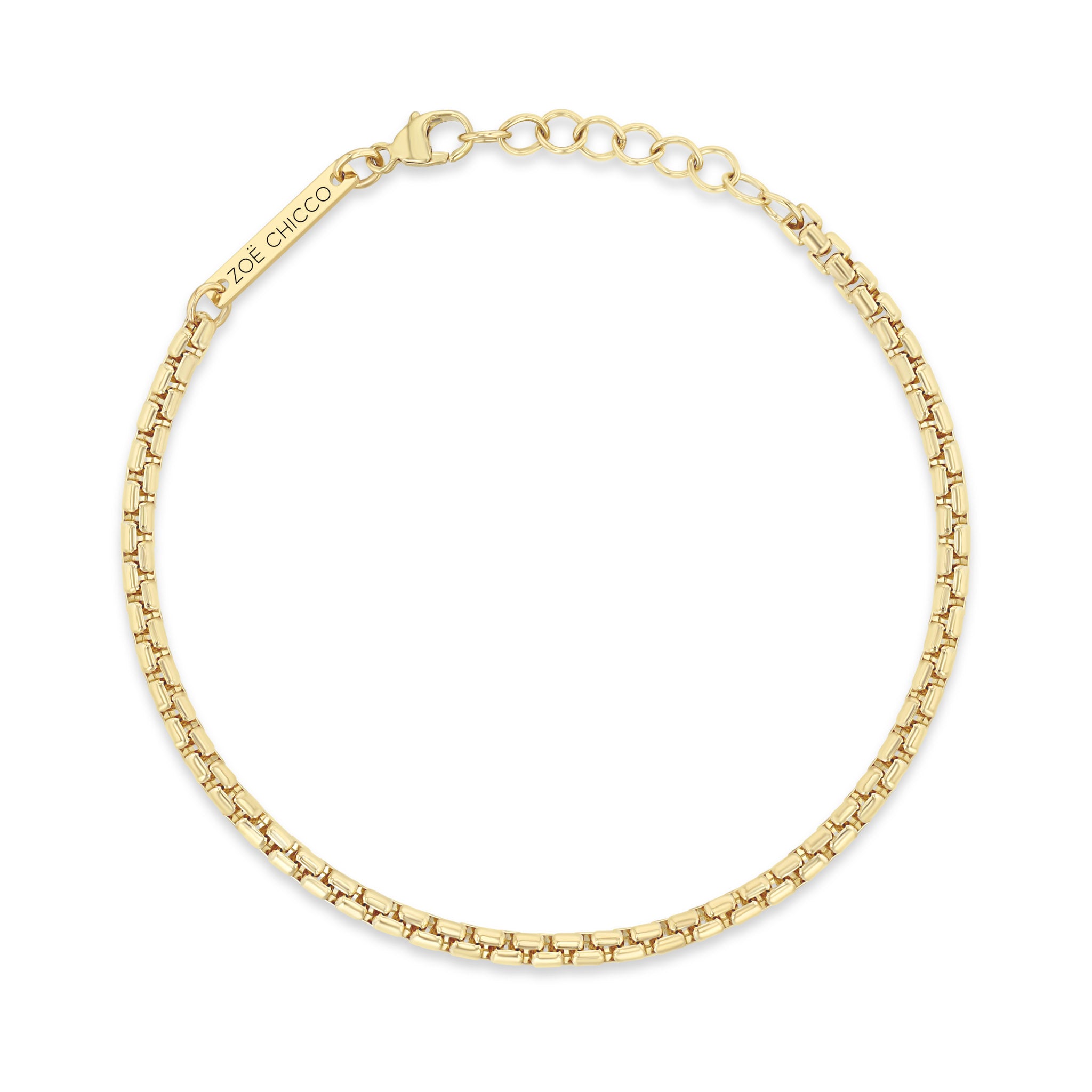 top down view of a Zoë Chicco 14k Gold Medium Box Chain Bracelet