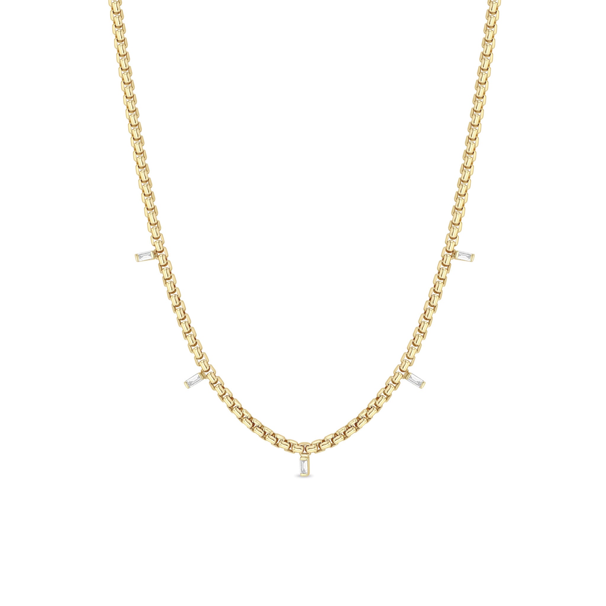 Zoë Chicco 14k Gold 5 Vertical Baguette Diamond Medium Box Chain Necklace