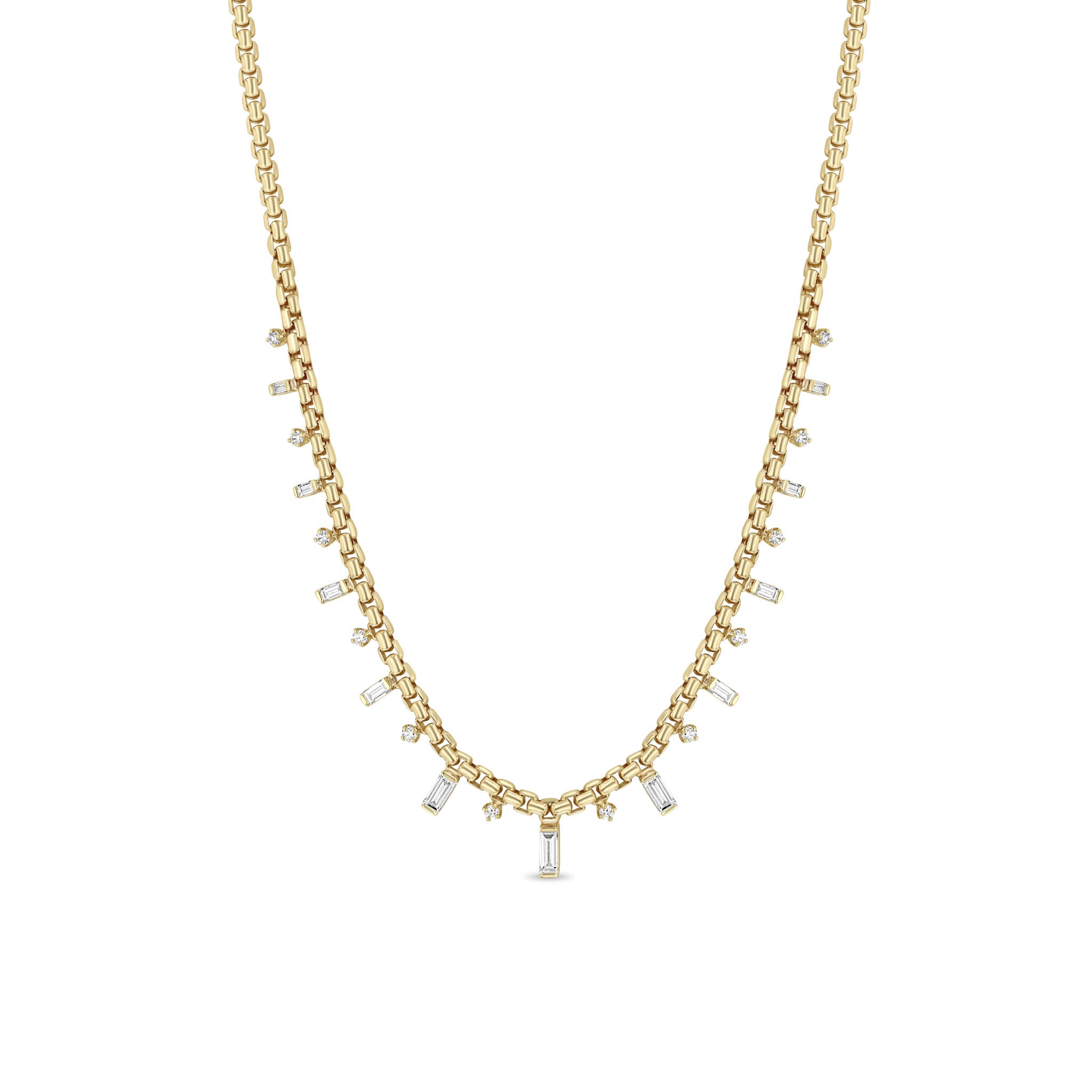 Zoë Chicco 14k Gold Alternating Baguette & Round Diamond Medium Box Chain Necklace