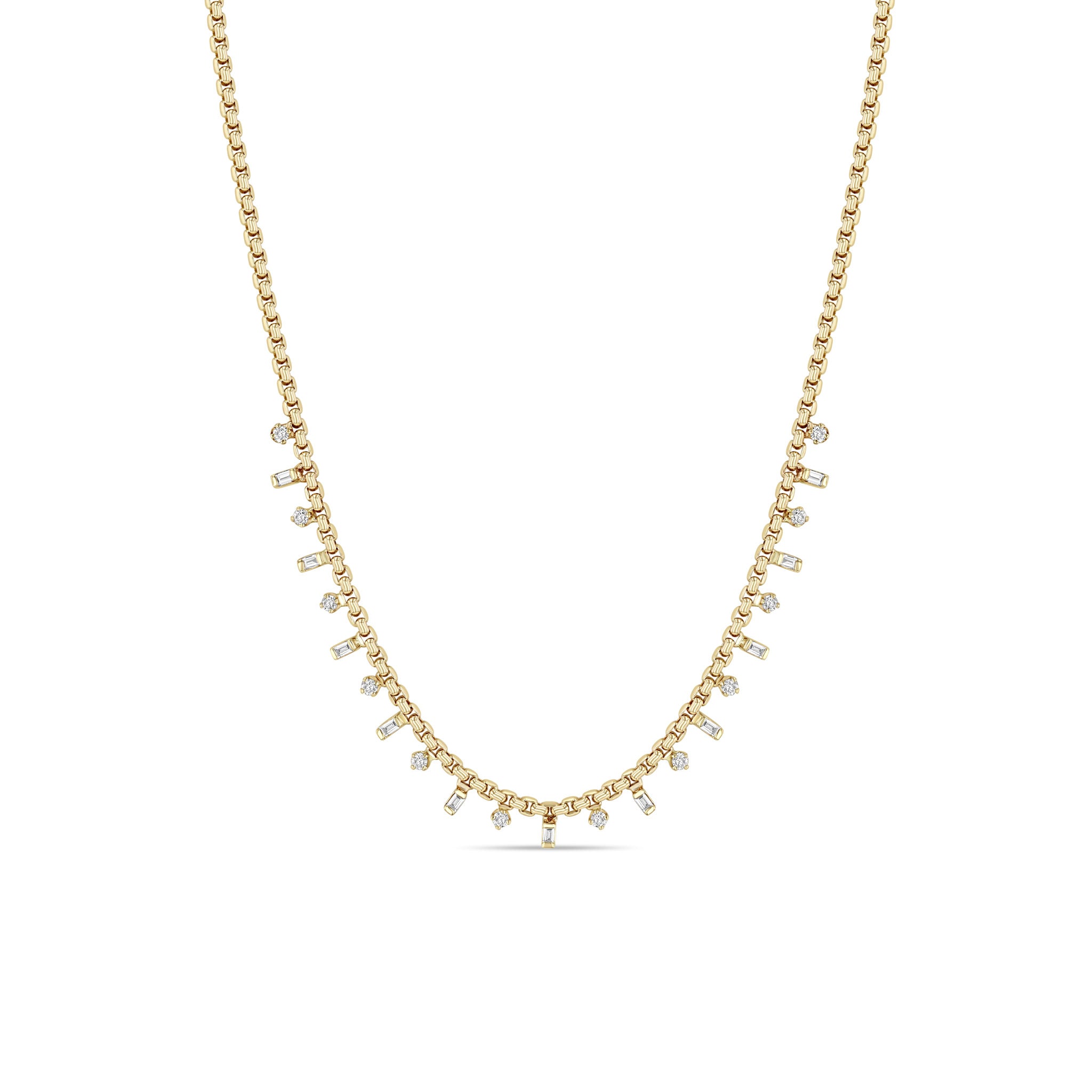 Zoë Chicco 14k Gold Alternating Baguette & Round Diamond Small Box Chain Necklace
