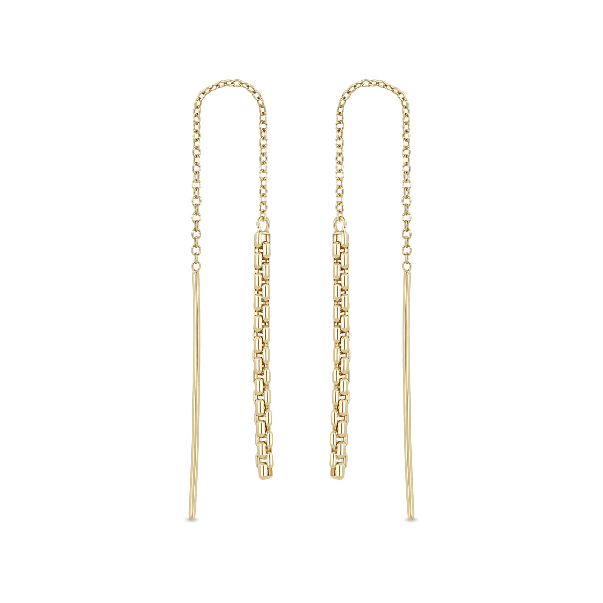 Zoe Chicco 14k gold chain threader earrings on a white background