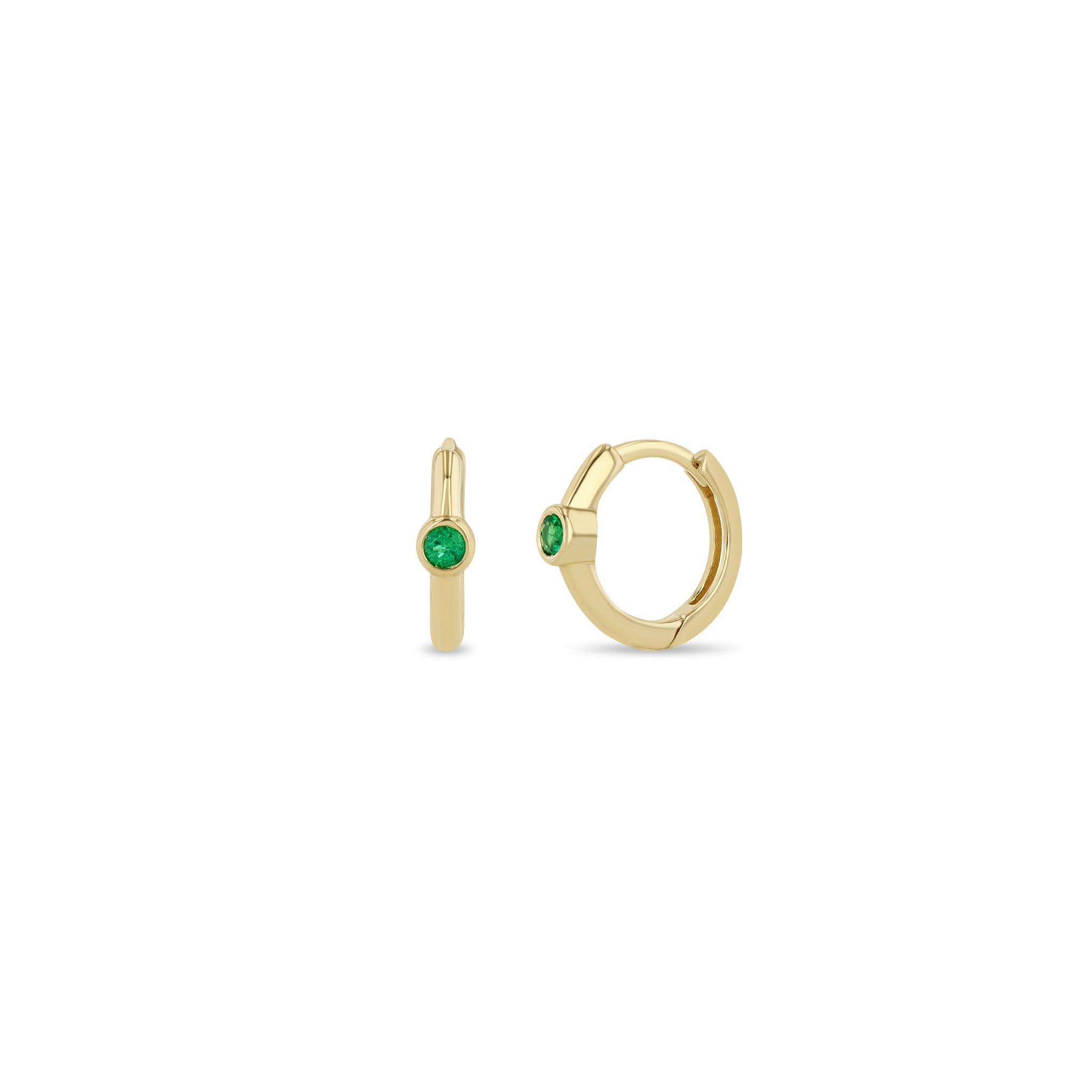 Zoë Chicco 14k Gold Single Emerald Bezel Small Hinge Huggie Hoop Earrings