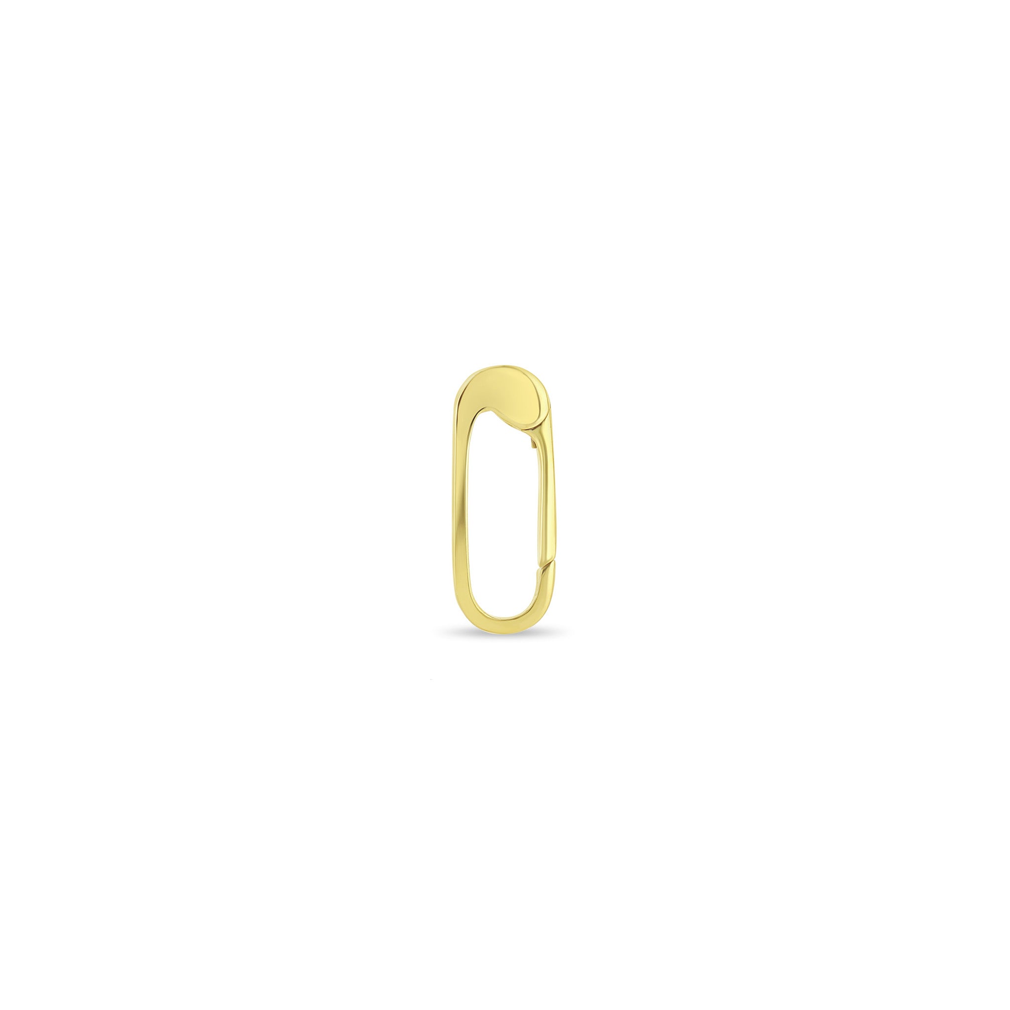 14K Gold Elongated Oval Carabiner Diamond Lock Charm Enhancer, Large Size 14K Yellow Gold