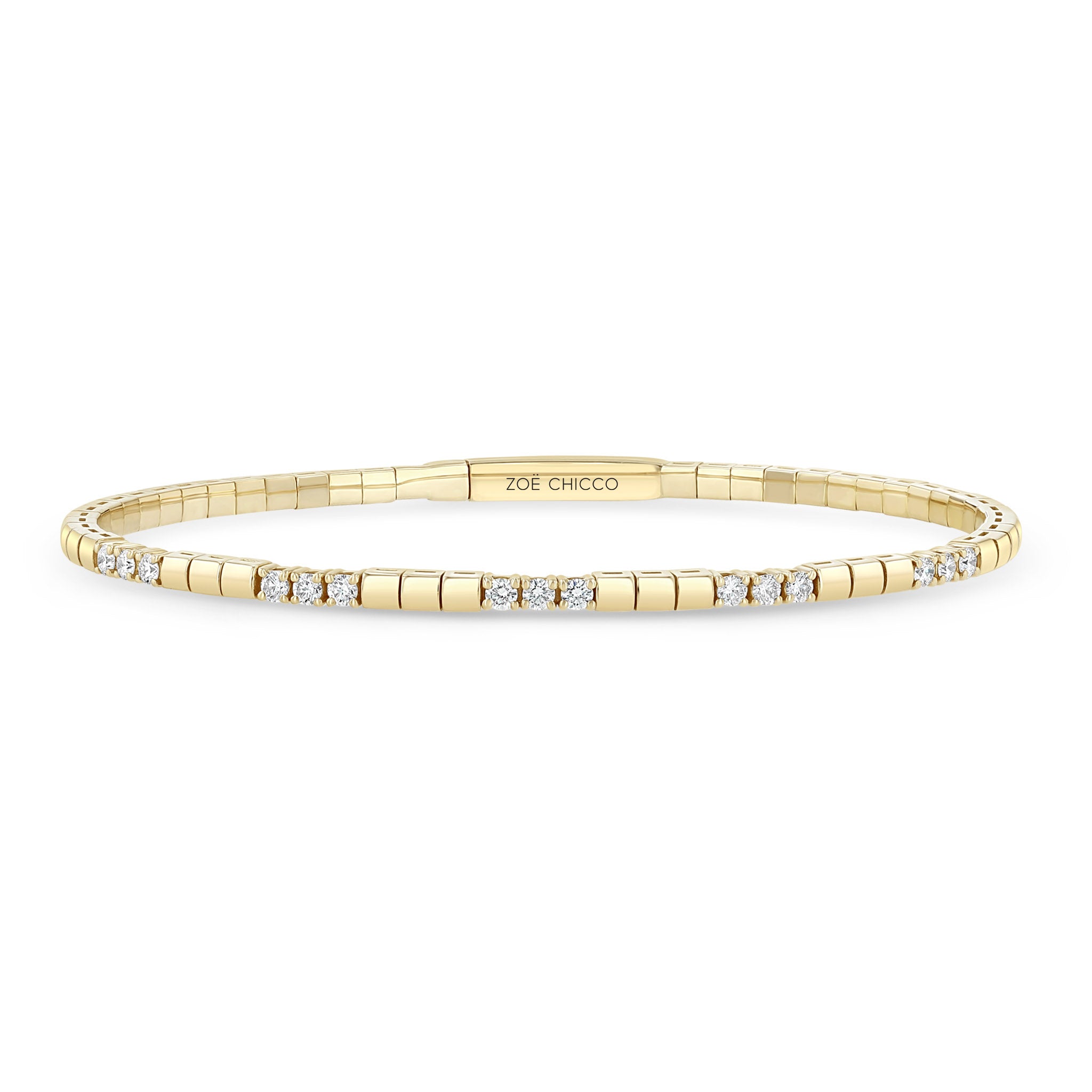 Zoe Chicco 14k gold diamond trio segment and gold cube tennis bracelet on a white background