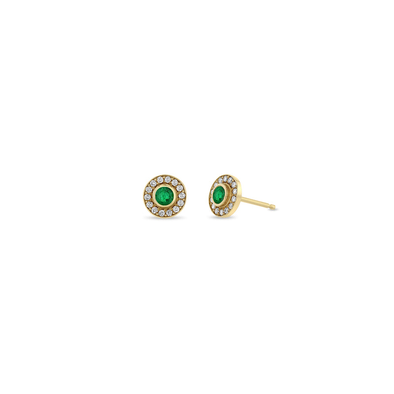 Zoë Chicco 14k Gold Round Emerald & Diamond Halo Stud Earrings