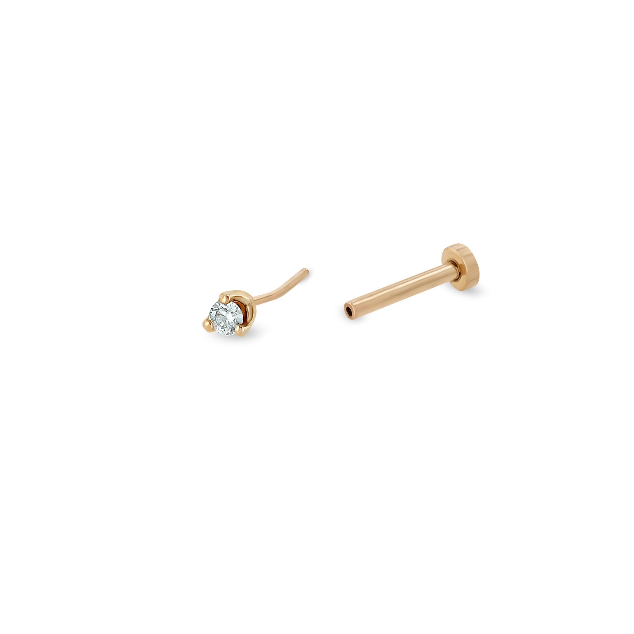 Single Zoë Chicco 14k Gold 2mm Prong Diamond Solitaire Flat Back Stud Earring