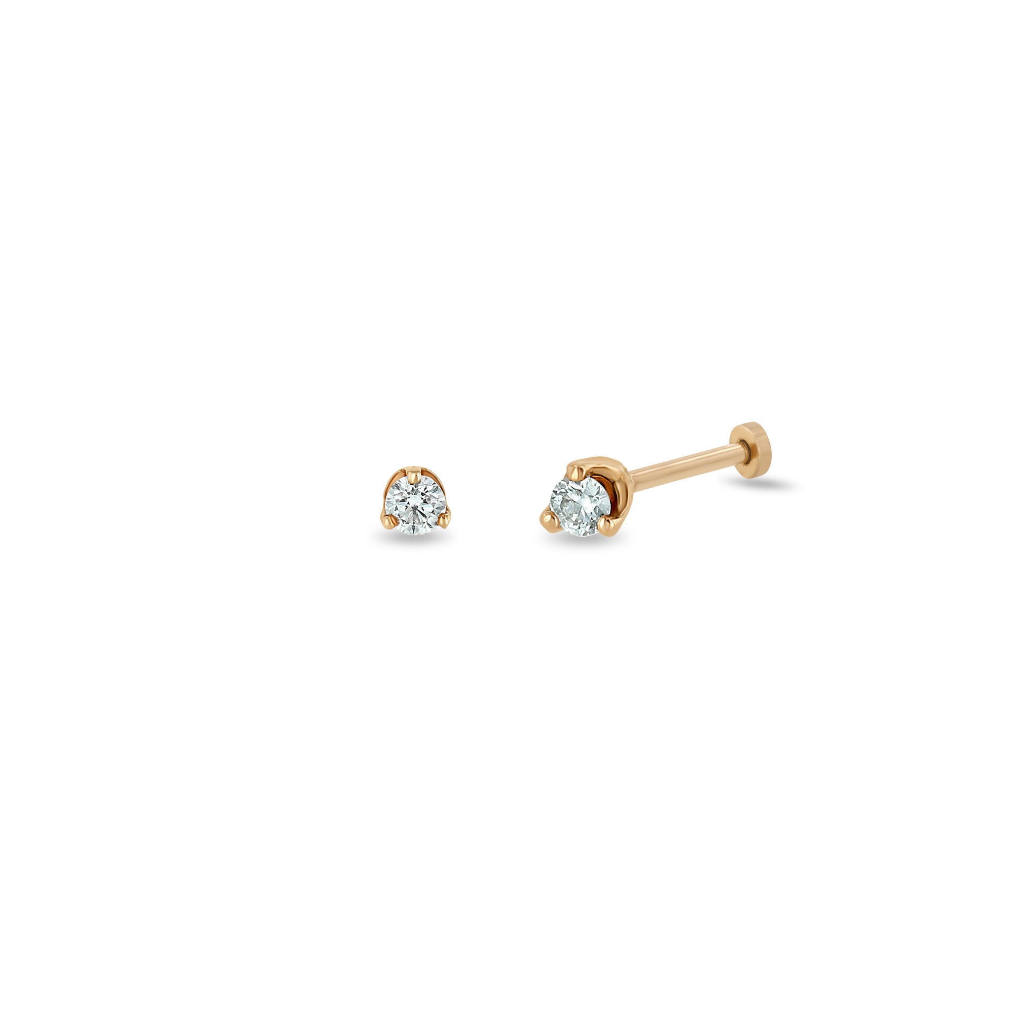 Zoë Chicco 14k Gold 2mm Prong Diamond Solitaire Flat Back Stud Earrings