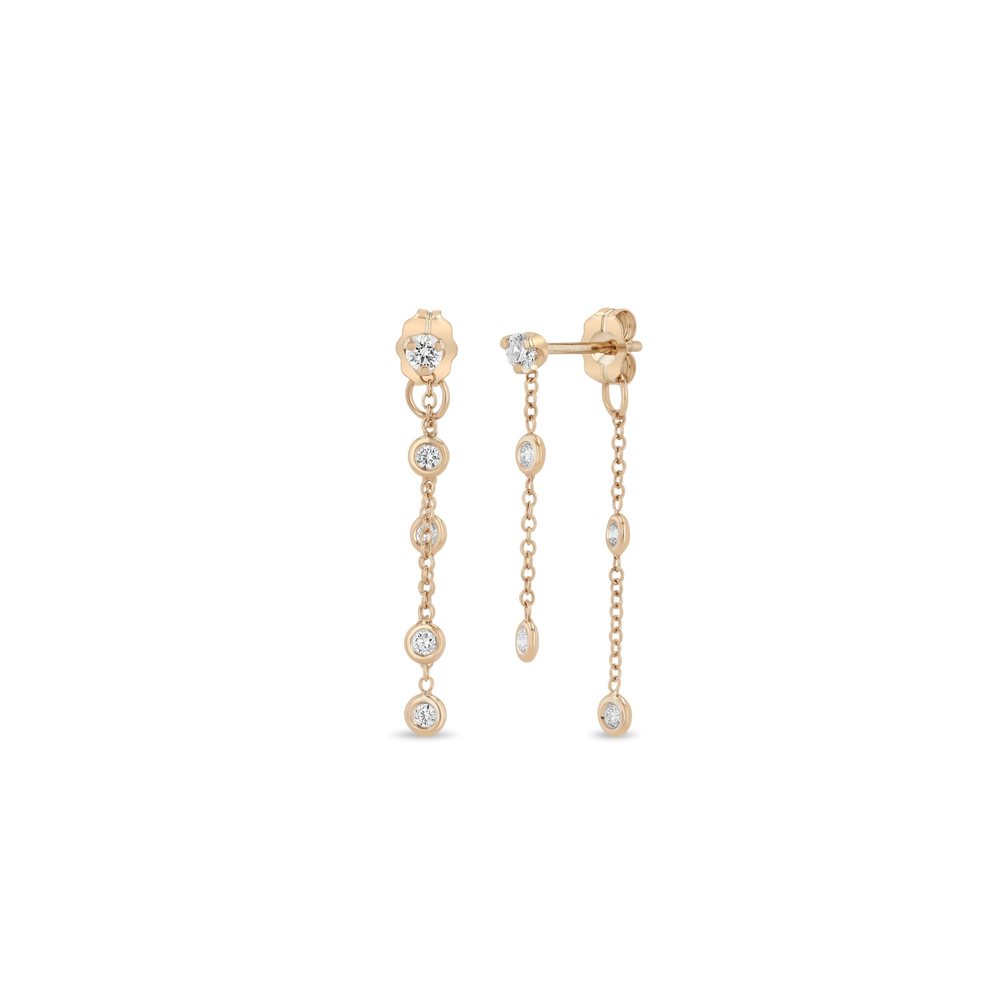 Zoe Chicco 14k Rose Gold Floating Diamond Double Drop Earrings on a white background