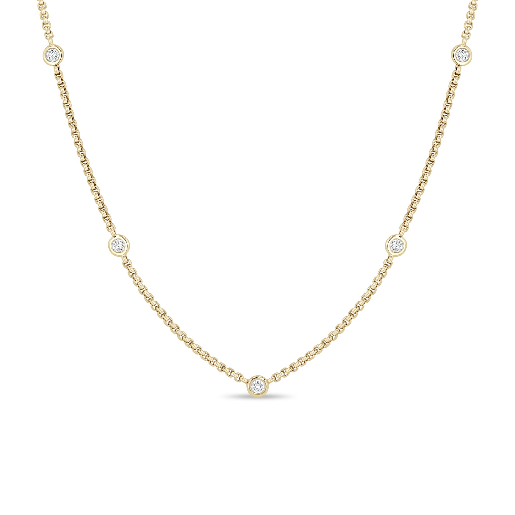 Zoe Chicco 14k Floating Diamond Small Box Chain Station Necklace on a white background