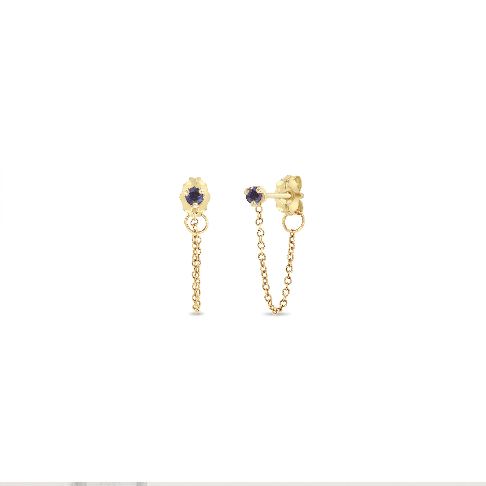 Zoë Chicco 14k Gold Prong Set Blue Sapphire Chain Huggie Earrings
