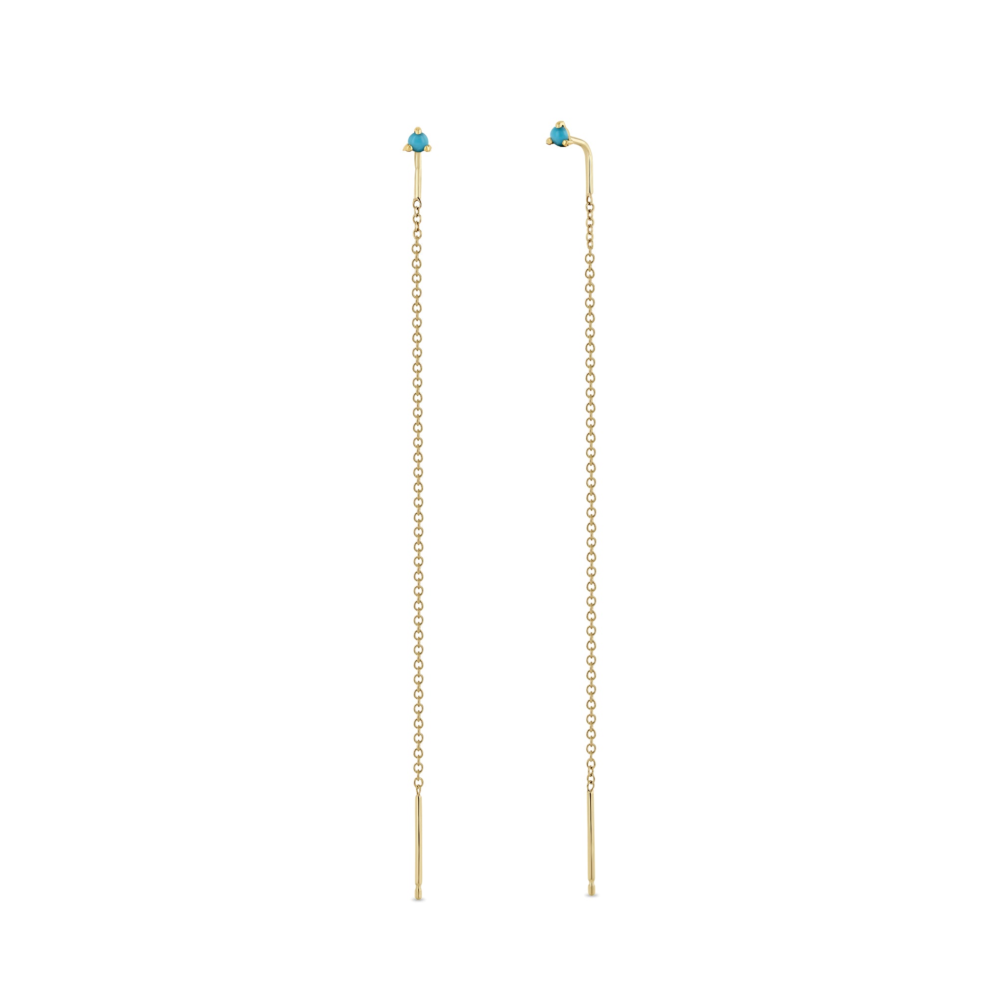 Zoe Chicco 14k Gold Prong Turquoise Threader Earrings on a white background