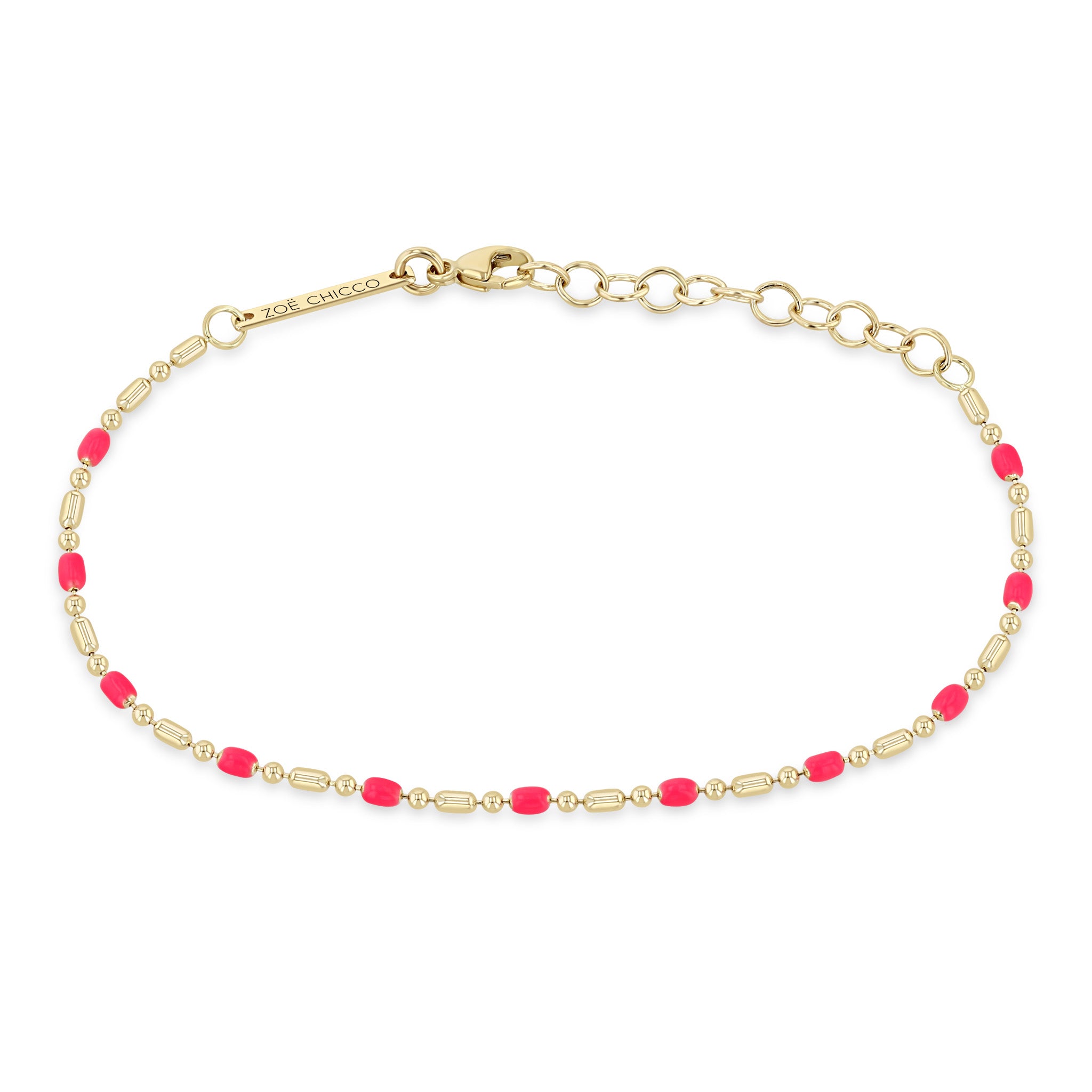 Zoë Chicco 14k Gold & Neon Pink Enamel Tube Bar Chain Bracelet