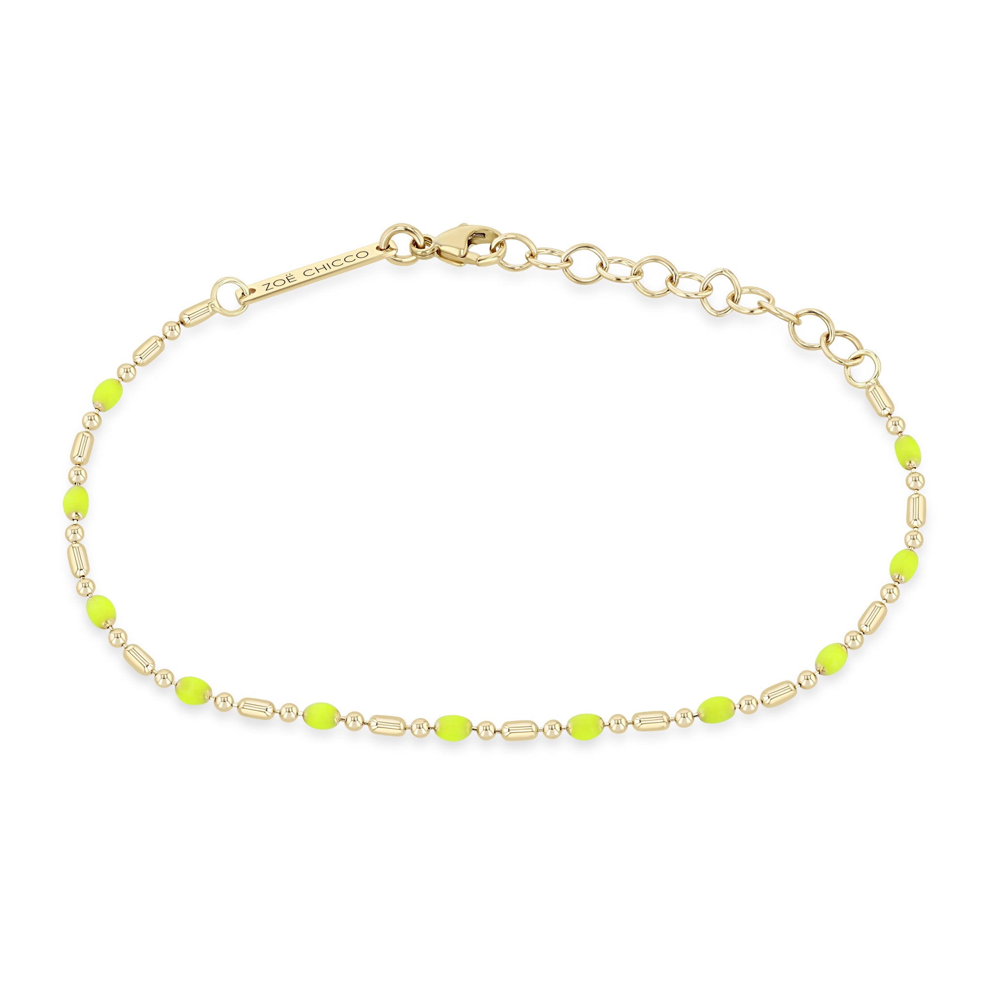 Zoë Chicco 14k Gold & Neon Yellow Enamel Tube Bar Chain Bracelet