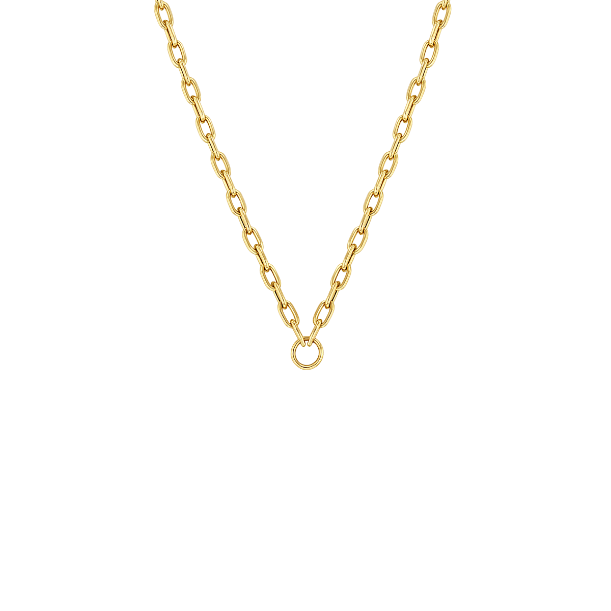 Zoe Chicco 14k gold oval link chain necklace with a circle in the center on a transparent background
