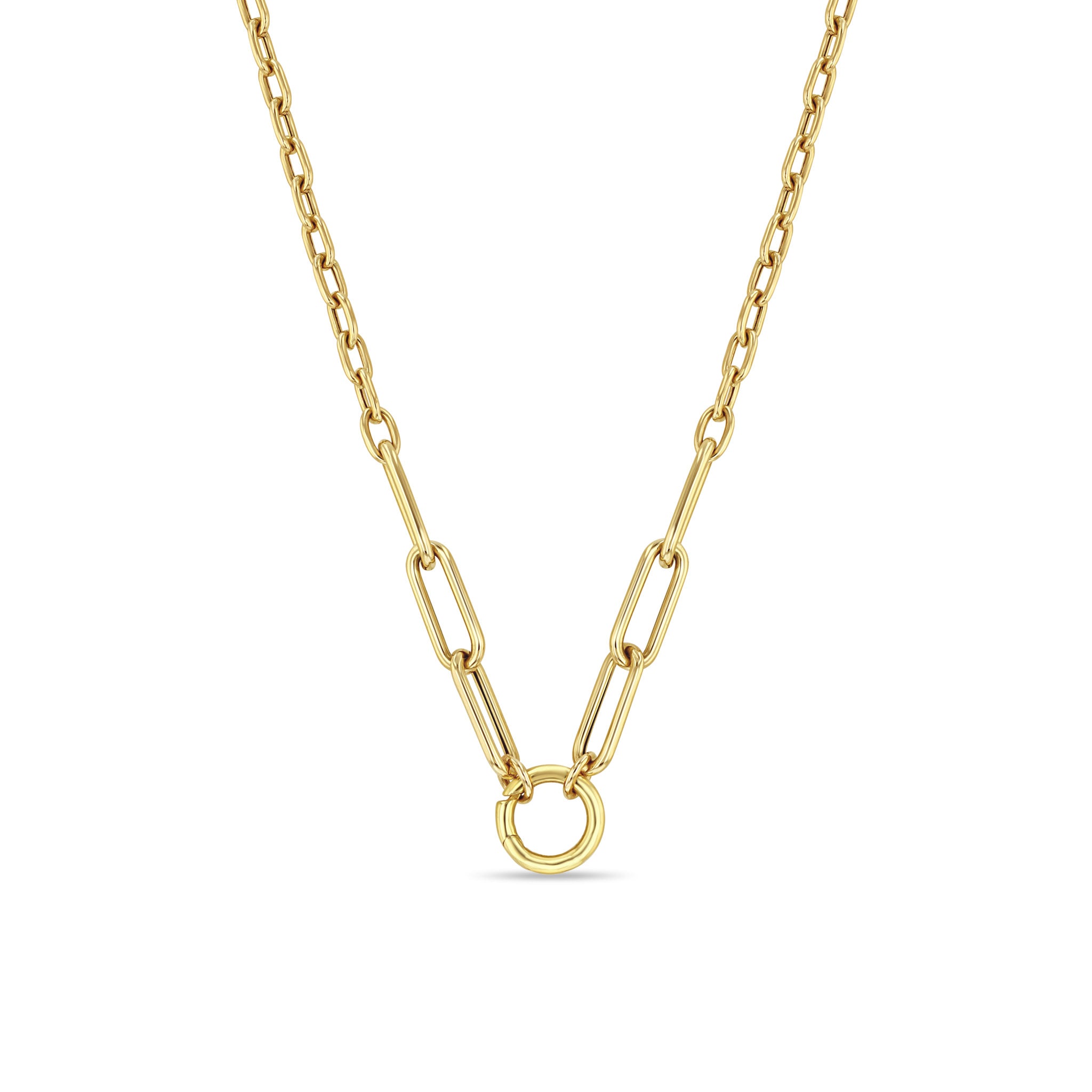 Zoë Chicco 14k Gold Mixed Medium Square Oval & Large Paperclip Chain Round Enhancer Necklace