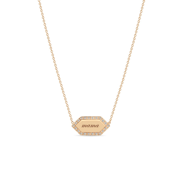 Zoë Chicco 14k Gold "mama" Elongated Hexagon Pavé Diamond Border Tag Necklace