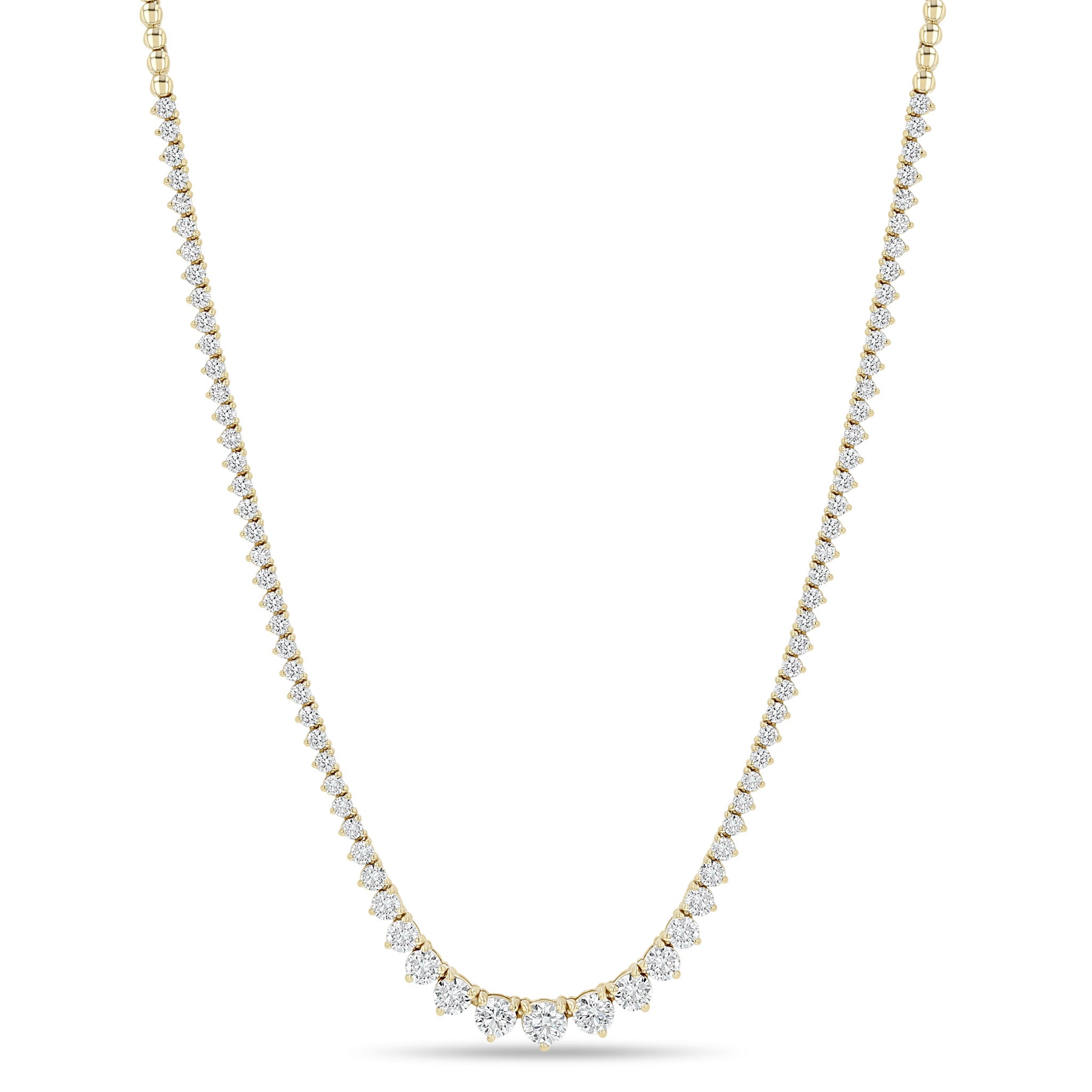 Zoe Chicco 14k gold graduating diamond and bead tennis necklace on a white background
