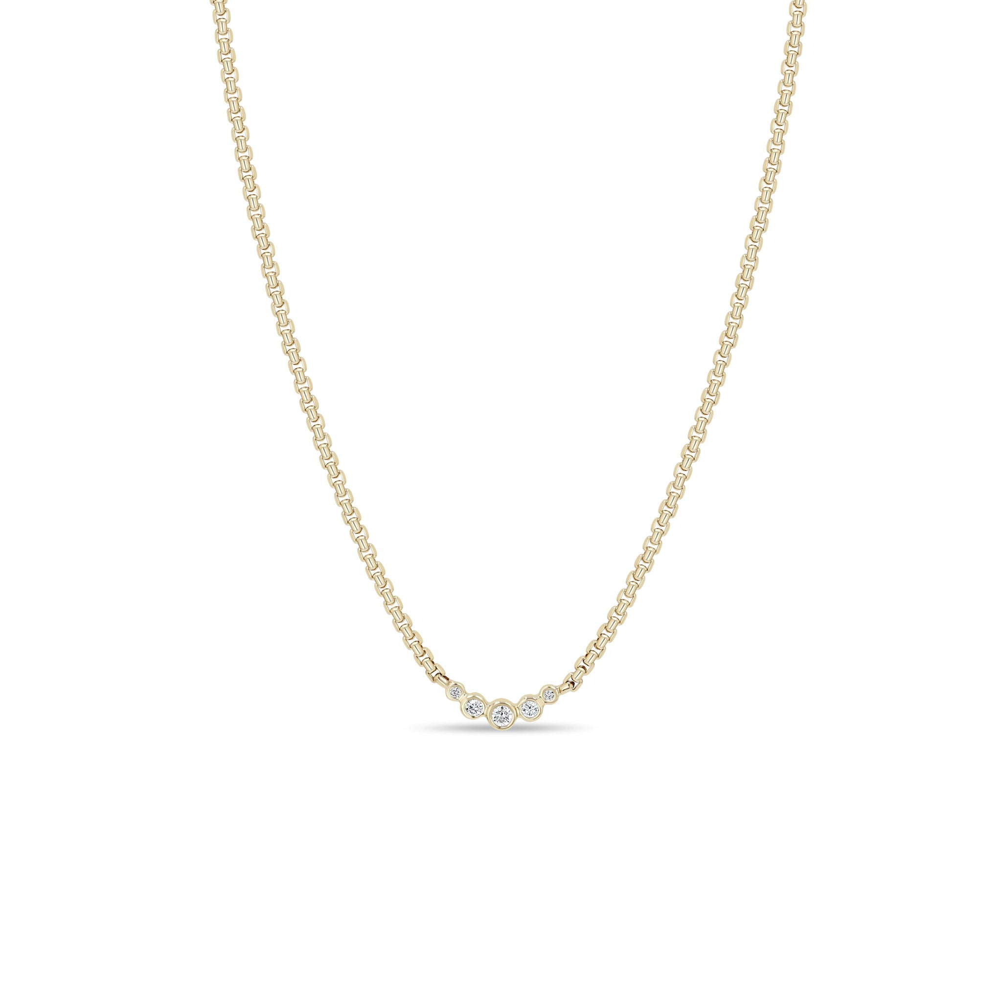 Zoe Chicco 14k gold chain necklace with 5 small diamonds in the center on a white background