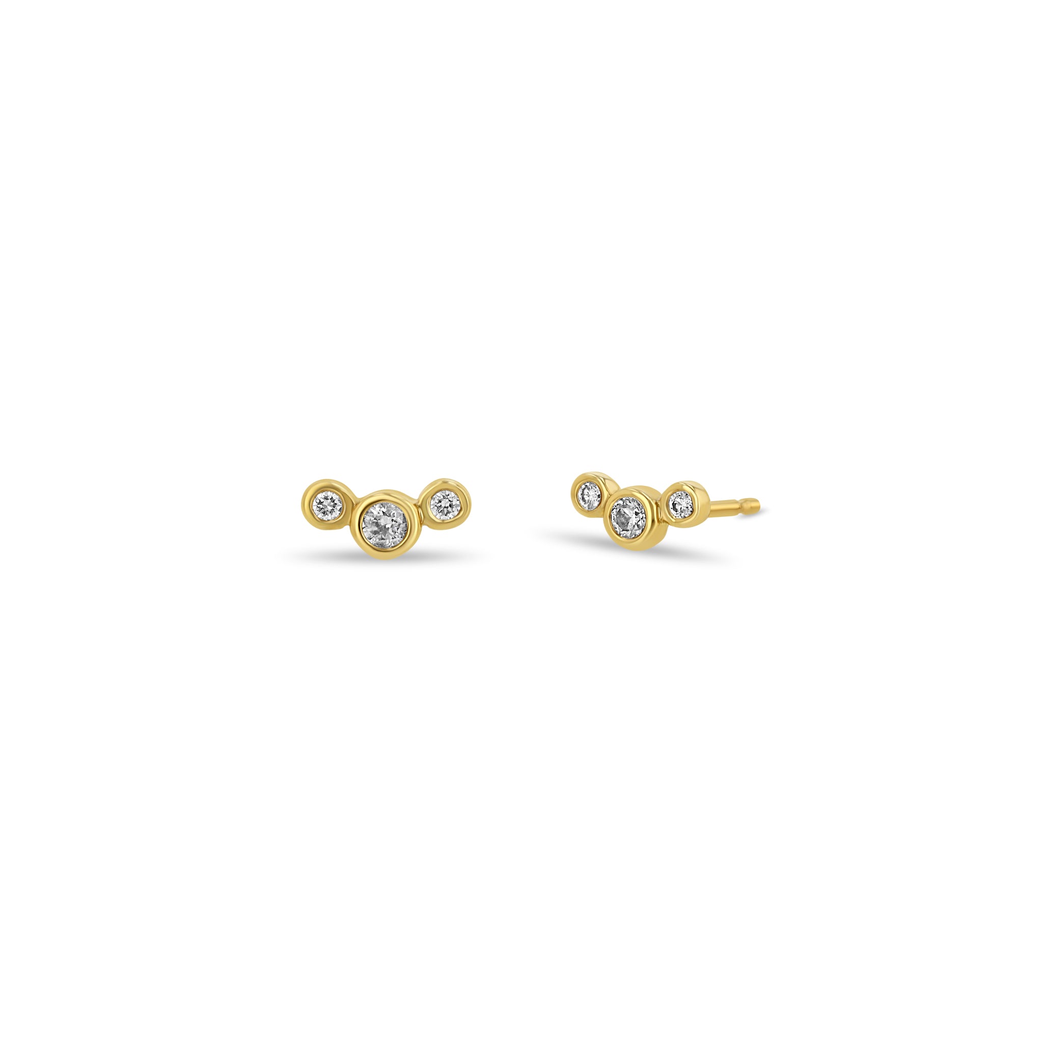 Zoe Chicco 14k Gold 3 Small Graduated Diamond Bezel Stud Earrings