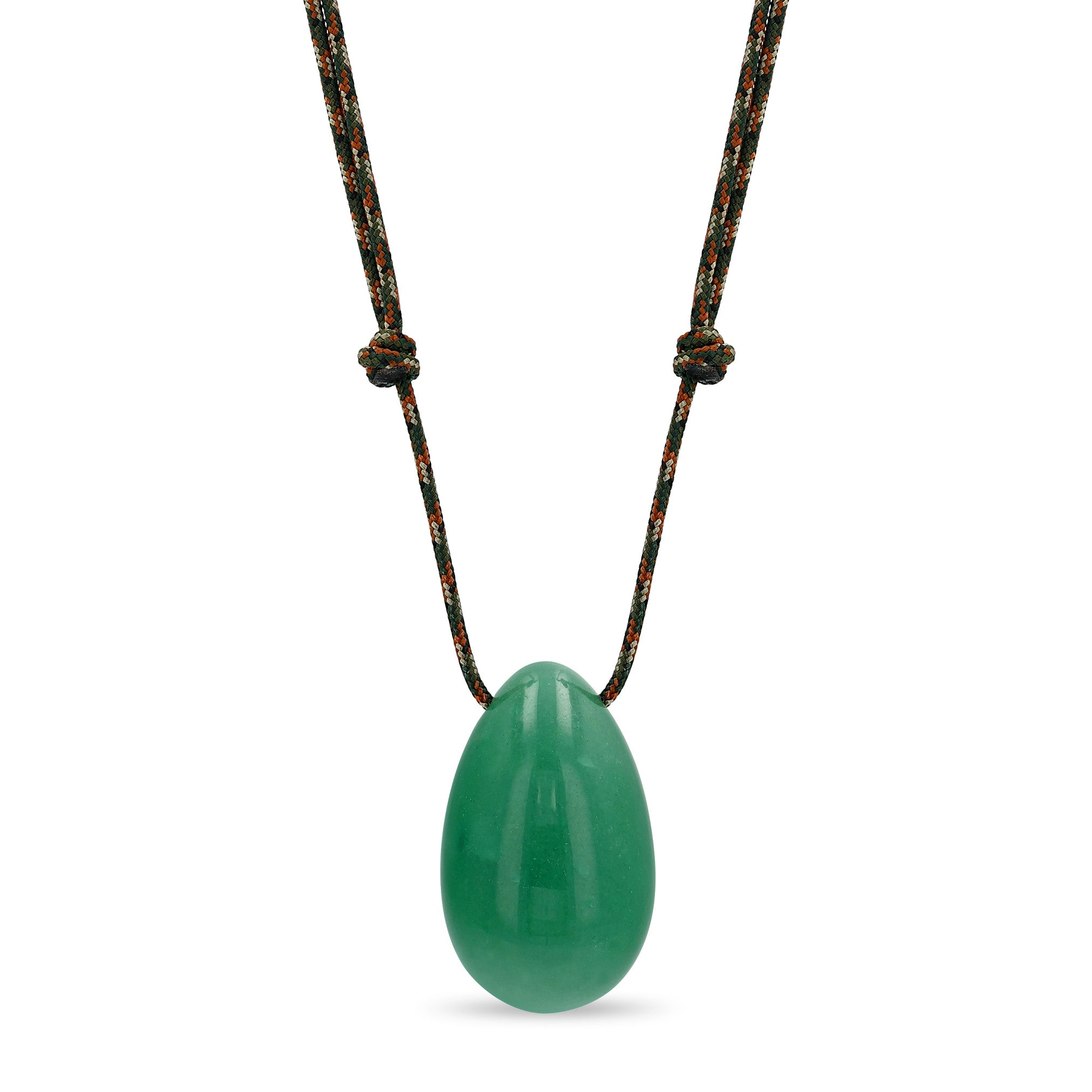 Zoe Chicco camo paracord necklace with a large egg-shaped aventurine gemstone on a white background