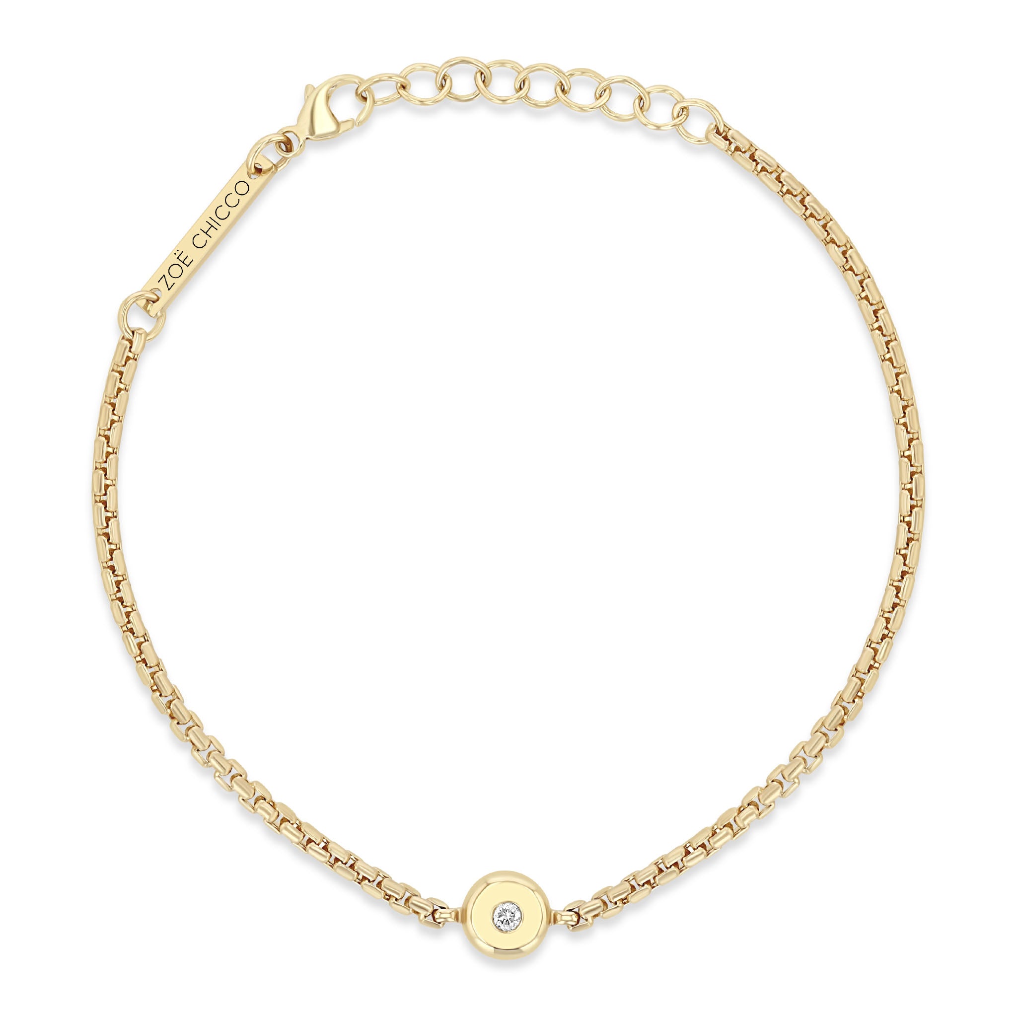 top down view of a Zoë Chicco 14k Gold Diamond Nugget Box Chain Bracelet