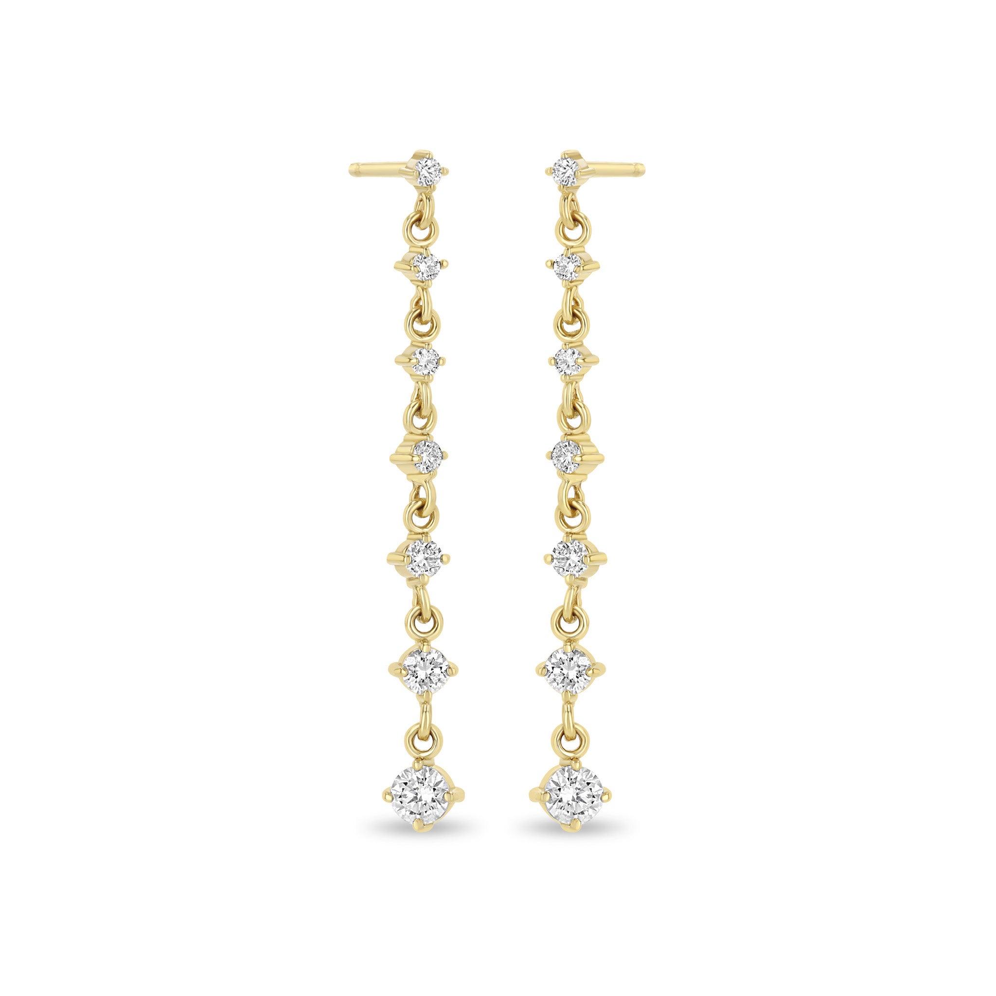Zoë Chicco 14k Gold 7 Linked Graduated Prong Diamond Drop Earrings