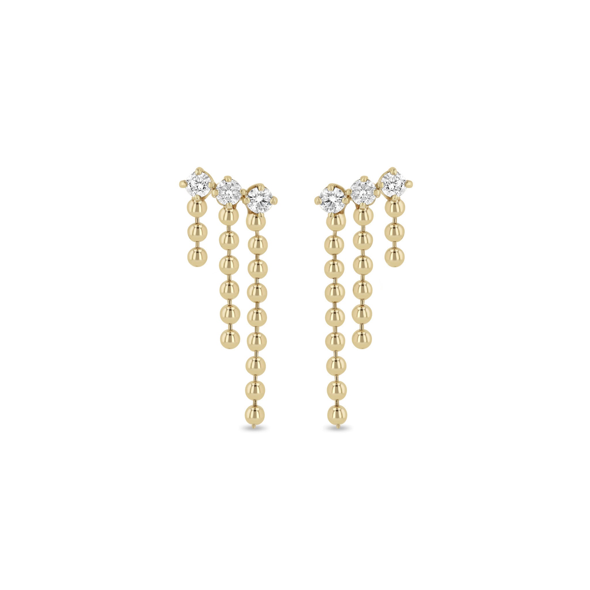 Zoë Chicco 14k Gold Prong Diamond & Bead Chain Waterfall Earrings