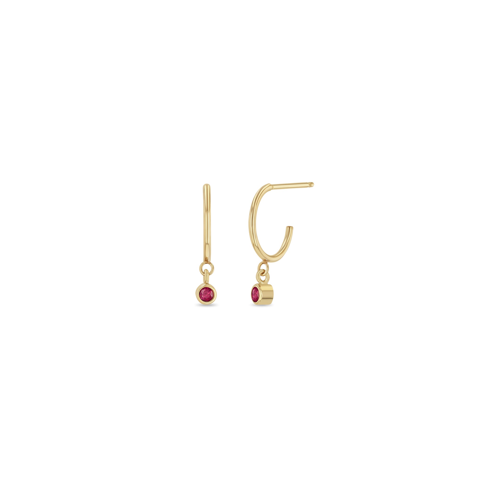 Zoë Chicco 14k Yellow Gold Dangling Ruby Huggie Hoop Earrings | July Birthstone