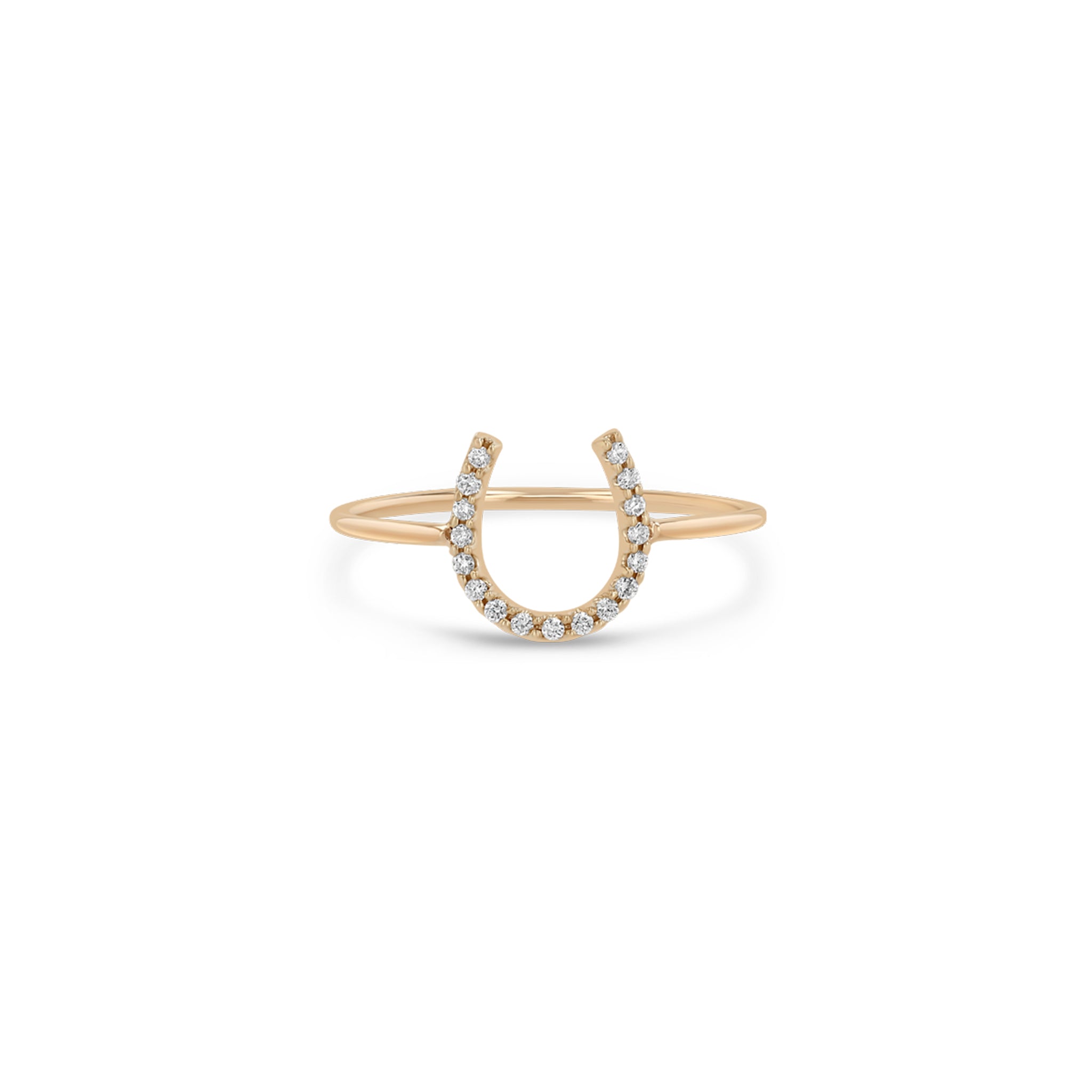 Zoe Chicco 14k rose gold pave diamond horseshoe band ring on a white background