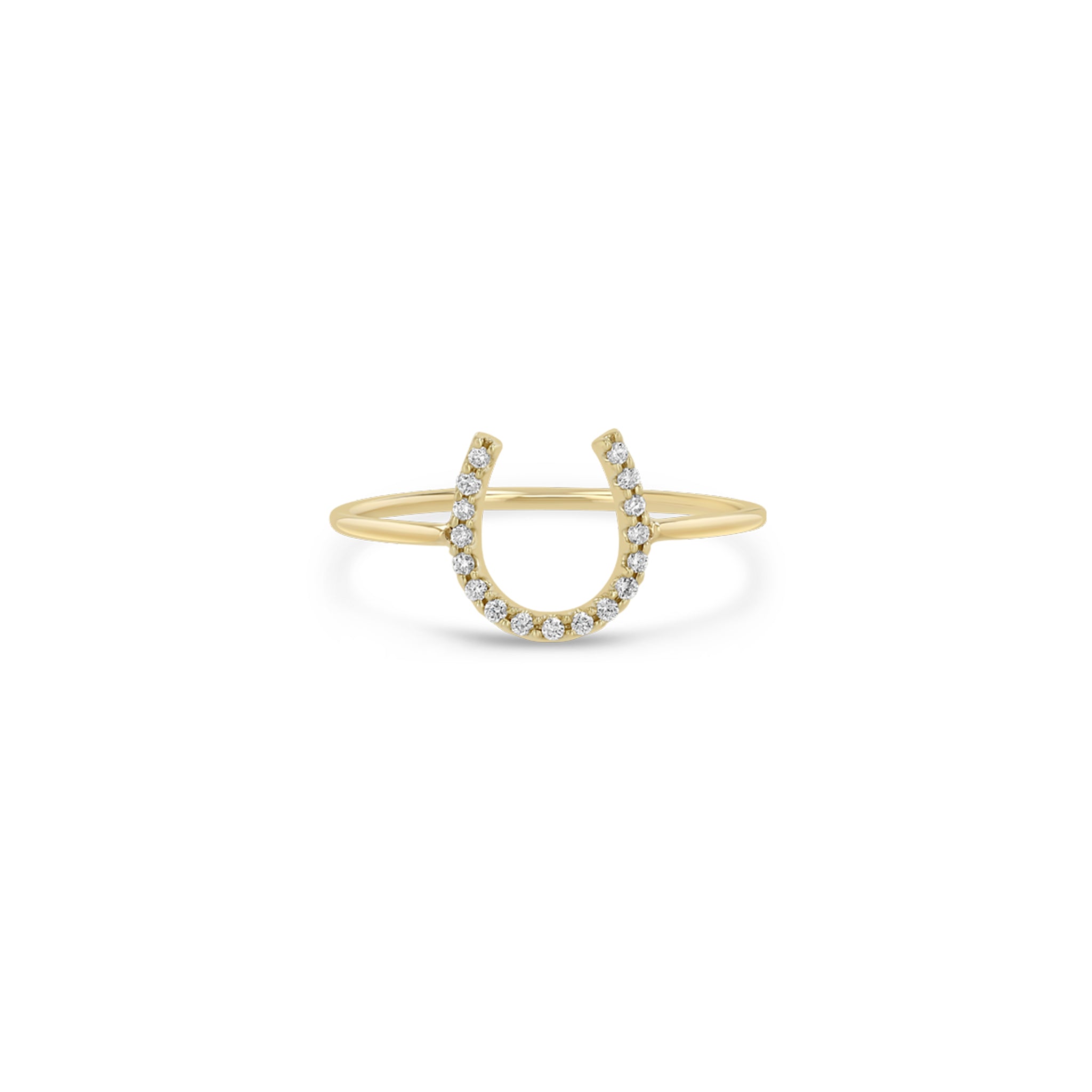 Zoe Chicco 14k gold pave diamond horseshoe band ring on a white background