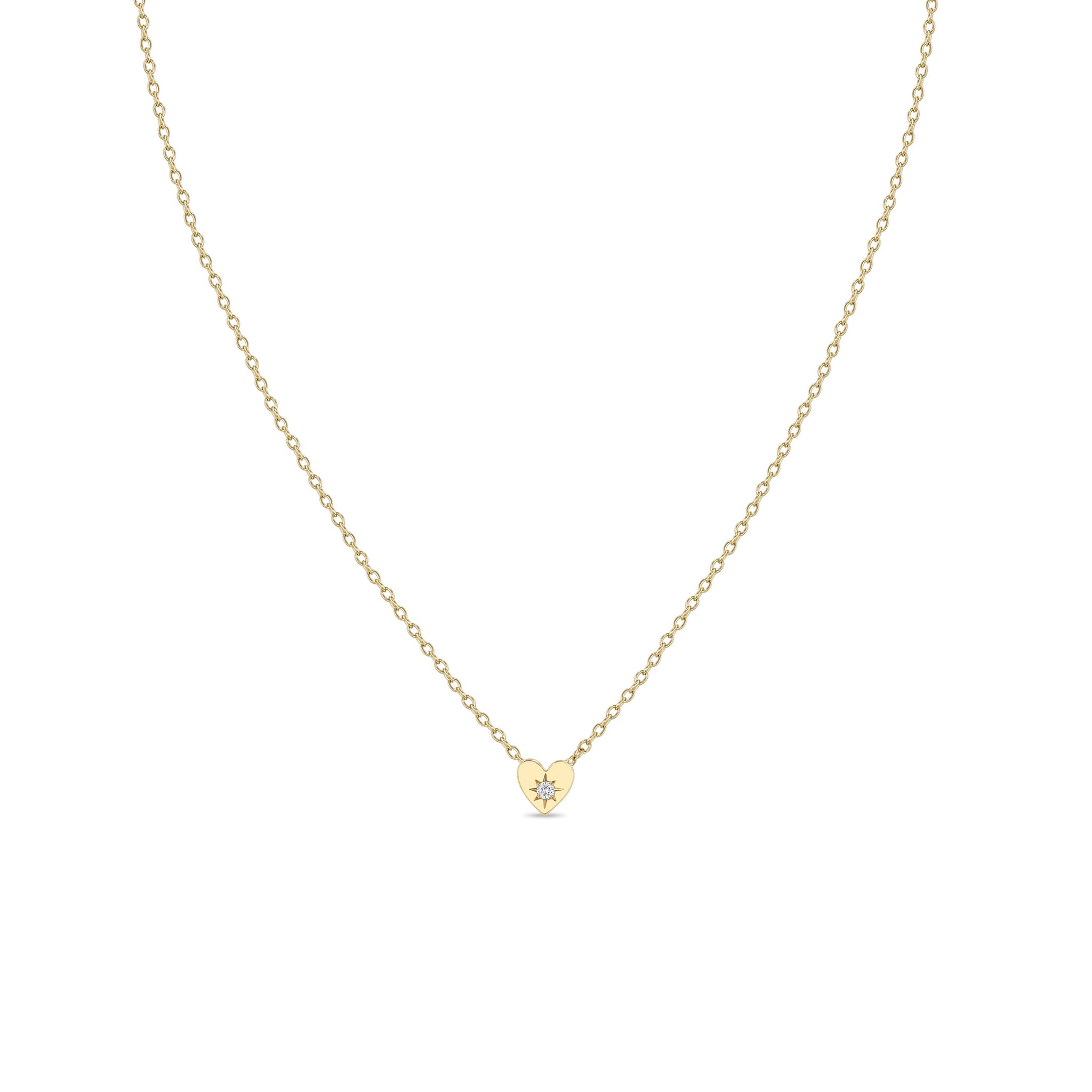 Zoë Chicco 14k Gold Itty Bitty Star Set Diamond Heart Necklace