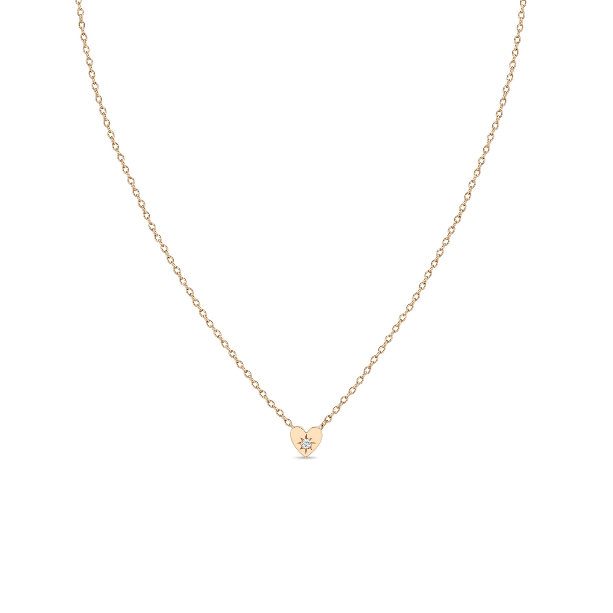 Zoë Chicco 14k Gold Itty Bitty Star Set Diamond Heart Necklace