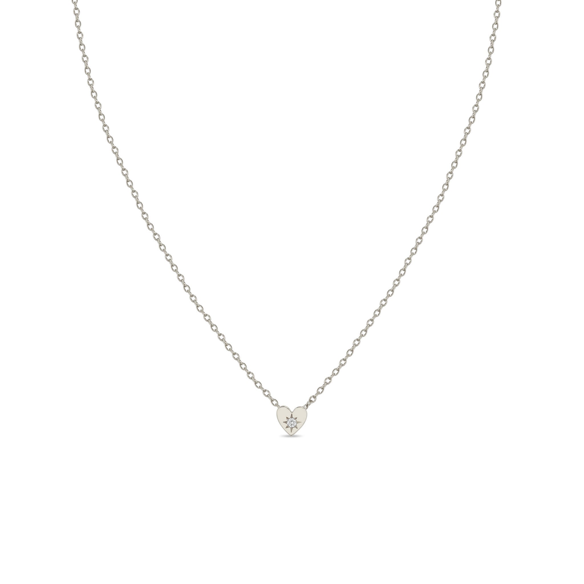 Zoë Chicco 14k Gold Itty Bitty Star Set Diamond Heart Necklace