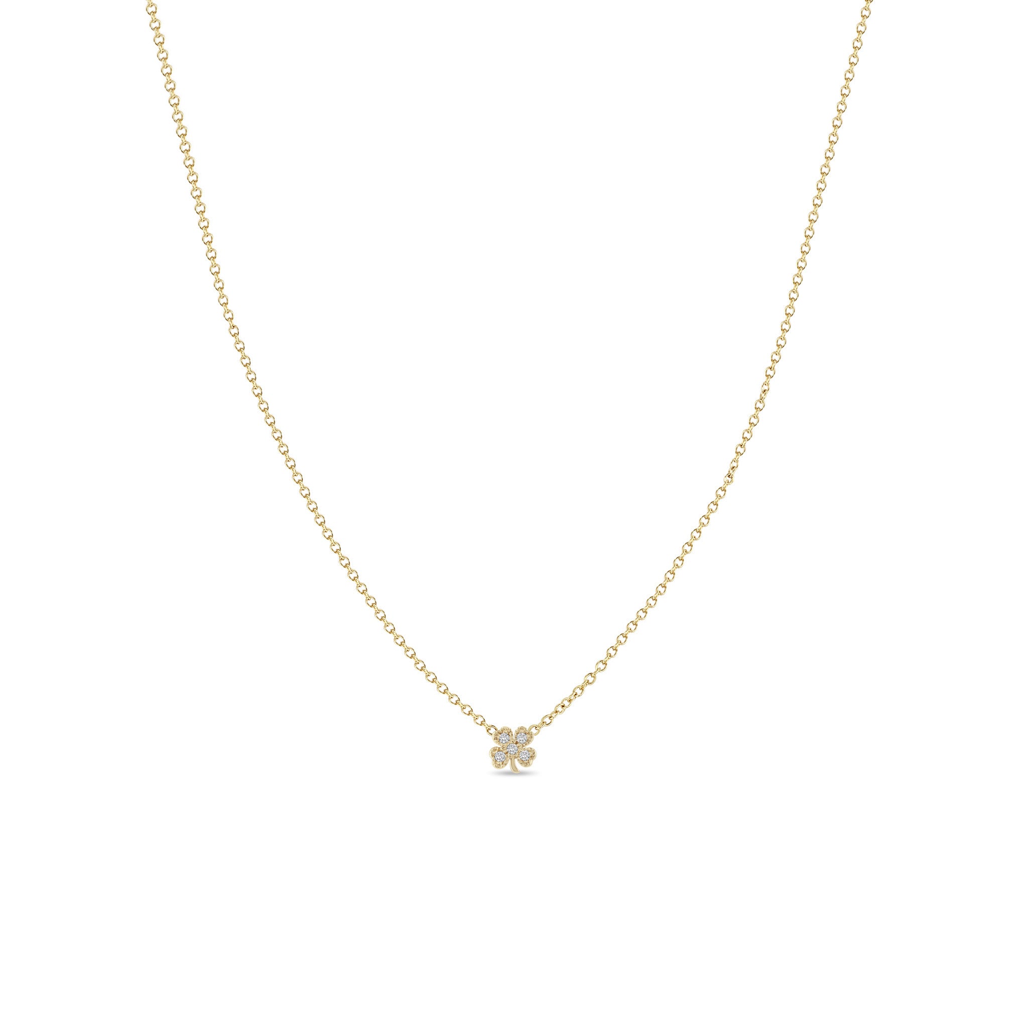Zoë Chicco 14k Gold Itty Bitty Diamond Clover Necklace