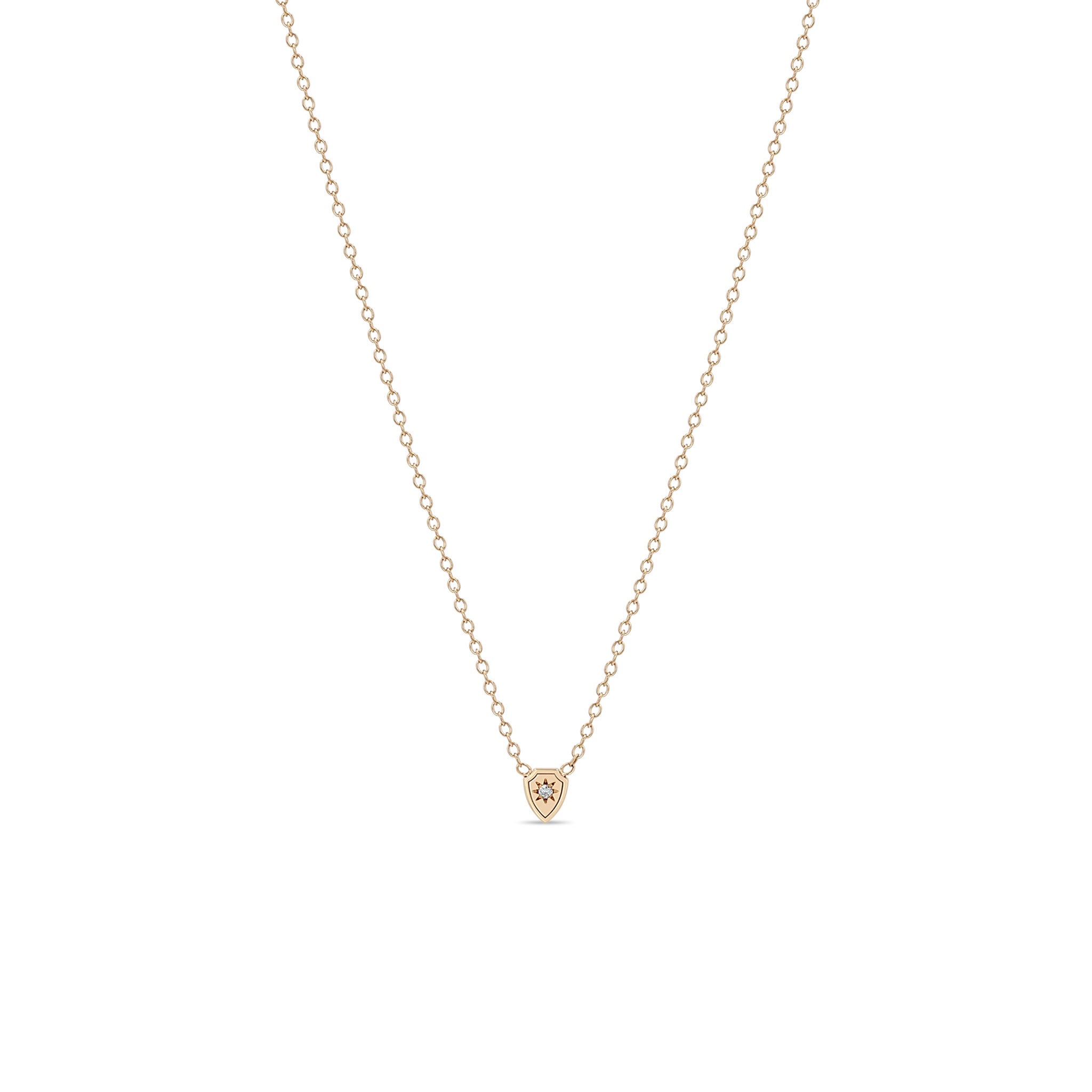 Zoë Chicco 14k Gold Itty Bitty Star Set Diamond Shield Necklace