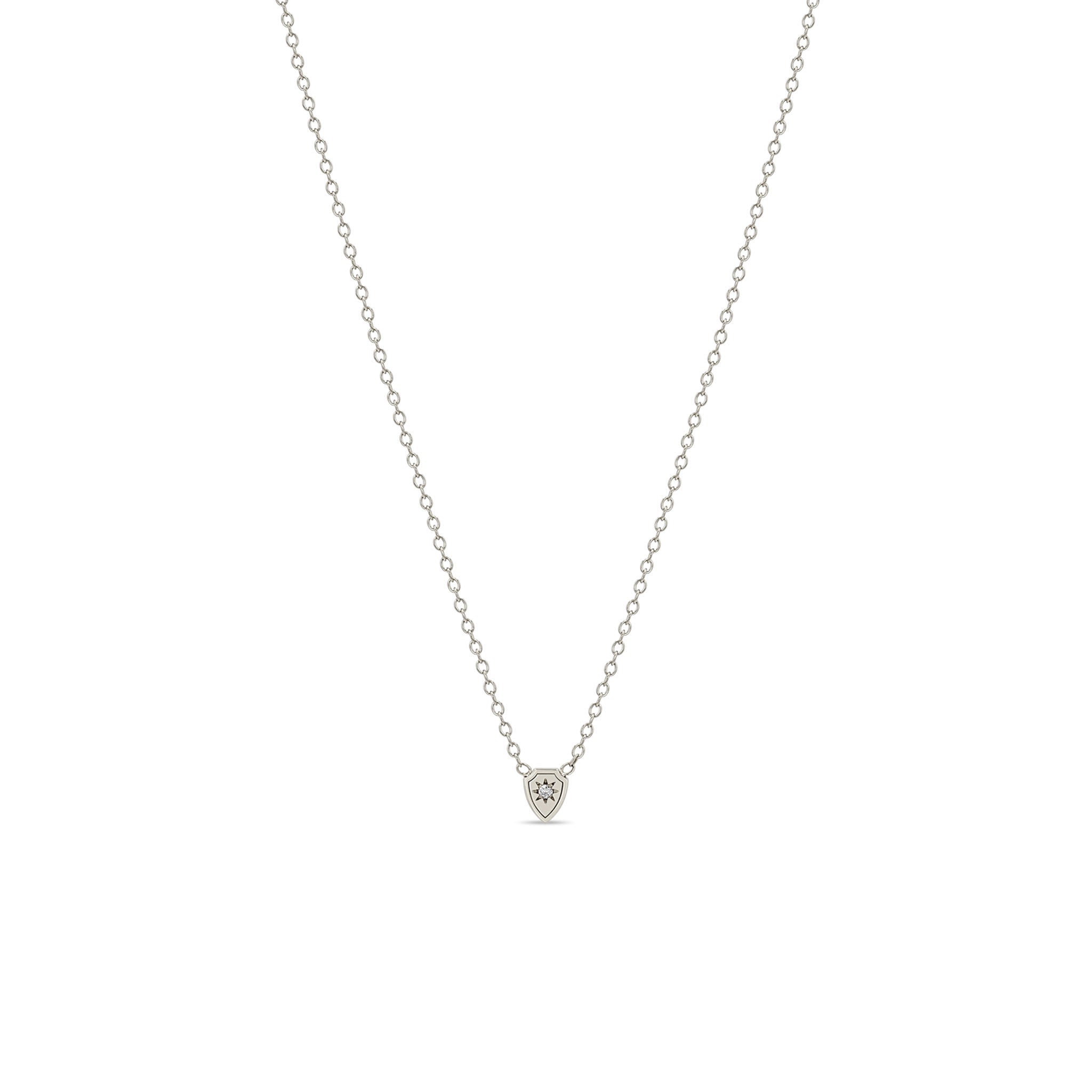 Zoë Chicco 14k Gold Itty Bitty Star Set Diamond Shield Necklace