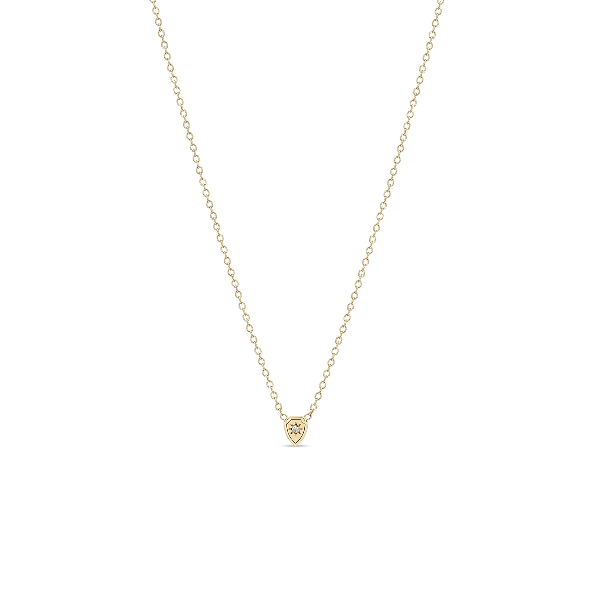 Zoë Chicco 14k Gold Itty Bitty Star Set Diamond Shield Necklace