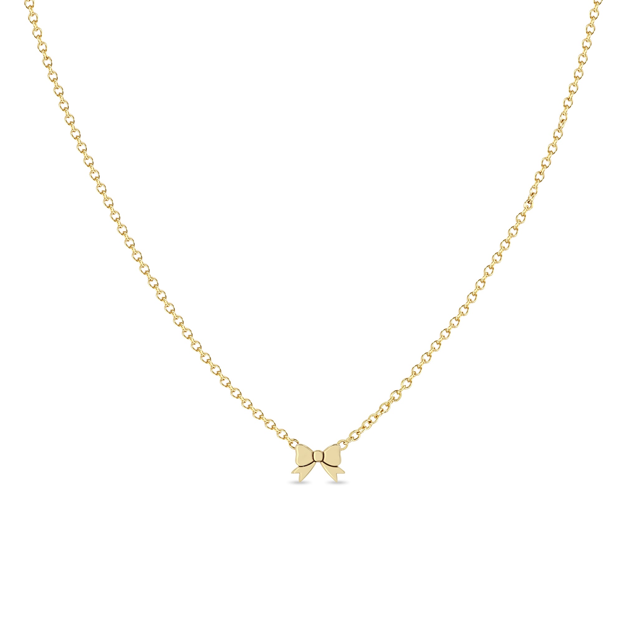 Zoe Chicco 14k gold itty bitty chain necklace with bow on a white background